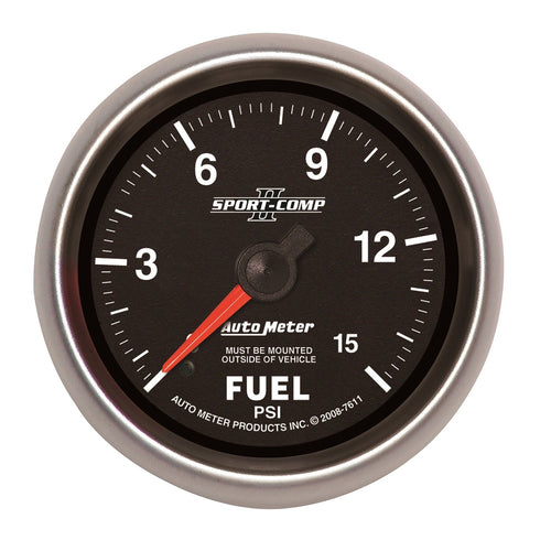 Auto Meter Sport-Comp II 2-5/8" 0-15 PSI Mechanical No Tube Fuel Pressure Gauge