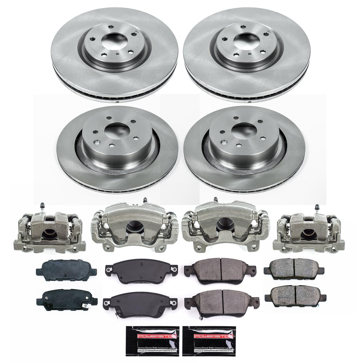 POWERSTOP Stock Replacement Brake Pads and Rotors Kit with Calipers Front and Rear For INFINITI Q60 2014-2015 [Vehicle Specific]