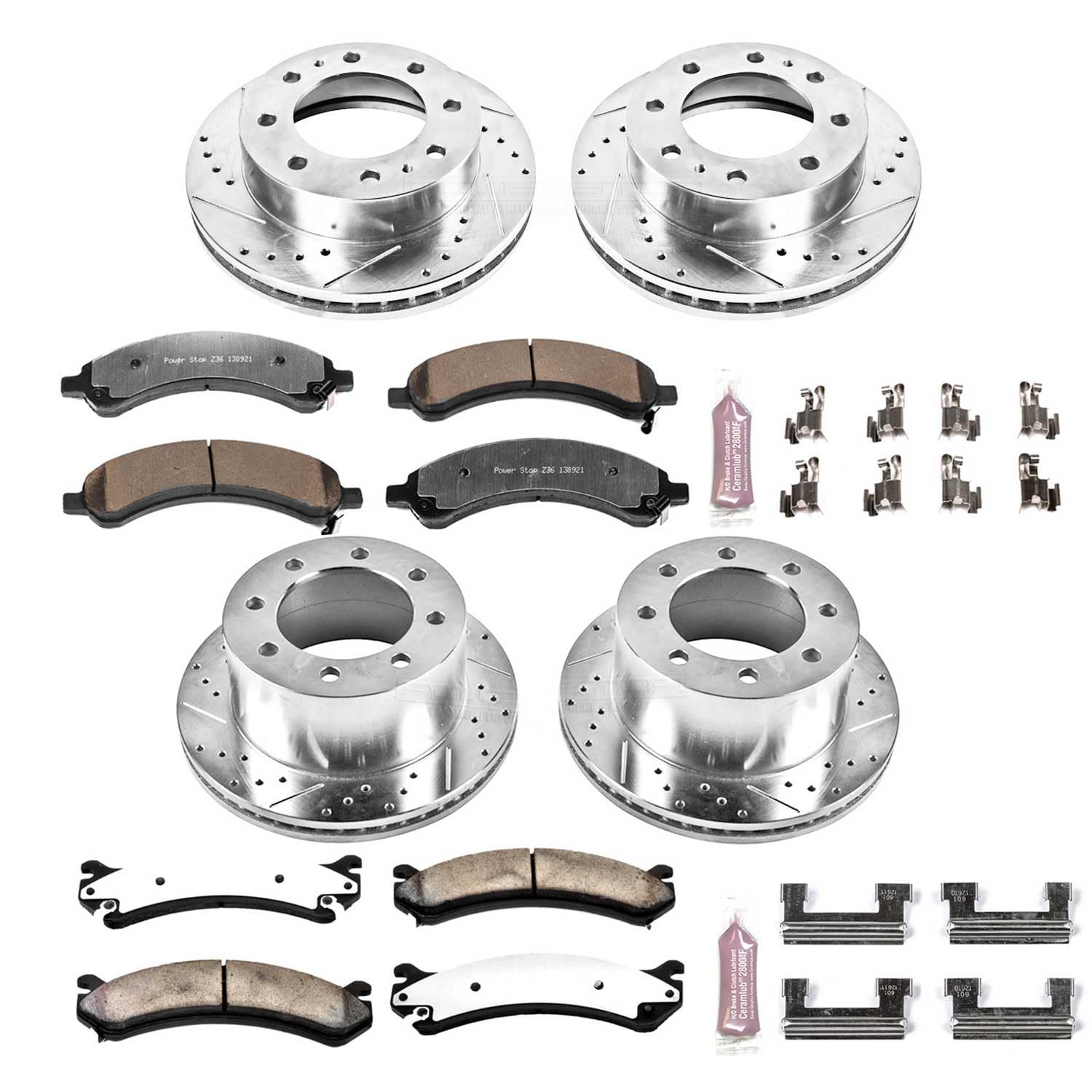 Power Stop Brake Kit Front and Rear For 2003 2004 2005 2006 2007 2008 Chevrolet Express 3500 - Truck & Tow Carbon Fiber Ceramic Pads & Drilled and Slotted Rotors Replacement, K4528-36