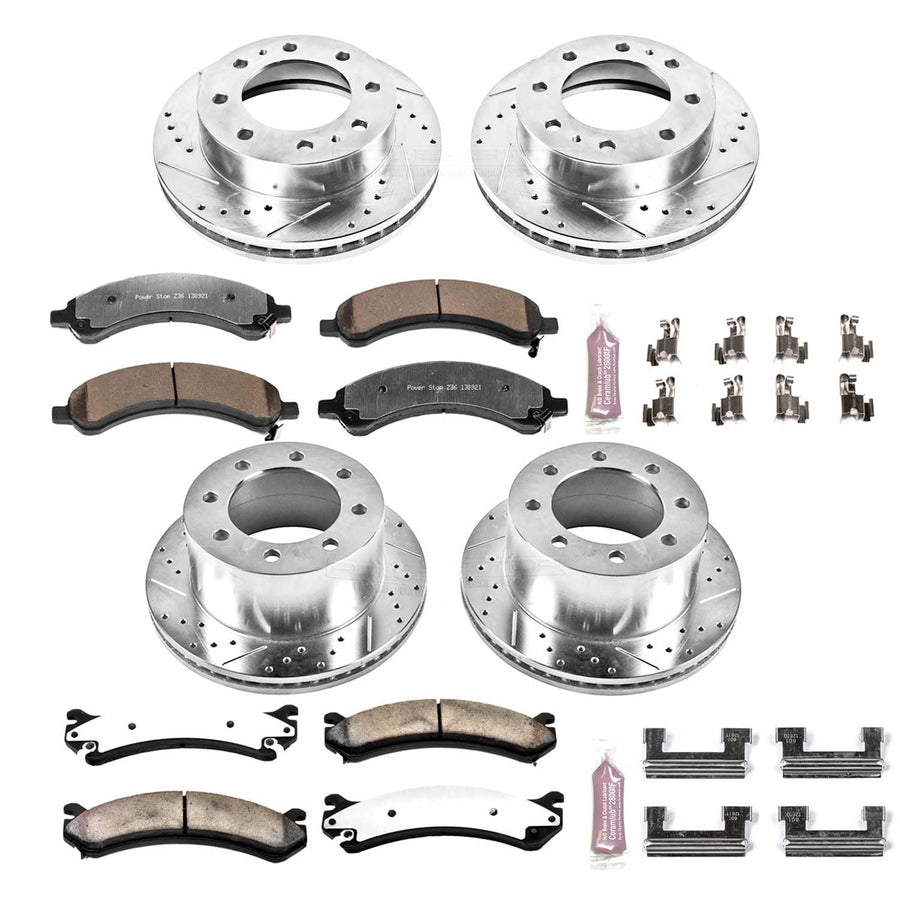 Power Stop Brake Kit Front and Rear For 2003 2004 2005 2006 2007 2008 Chevrolet Express 3500 - Truck & Tow Carbon Fiber Ceramic Pads & Drilled and Slotted Rotors Replacement, K4528-36