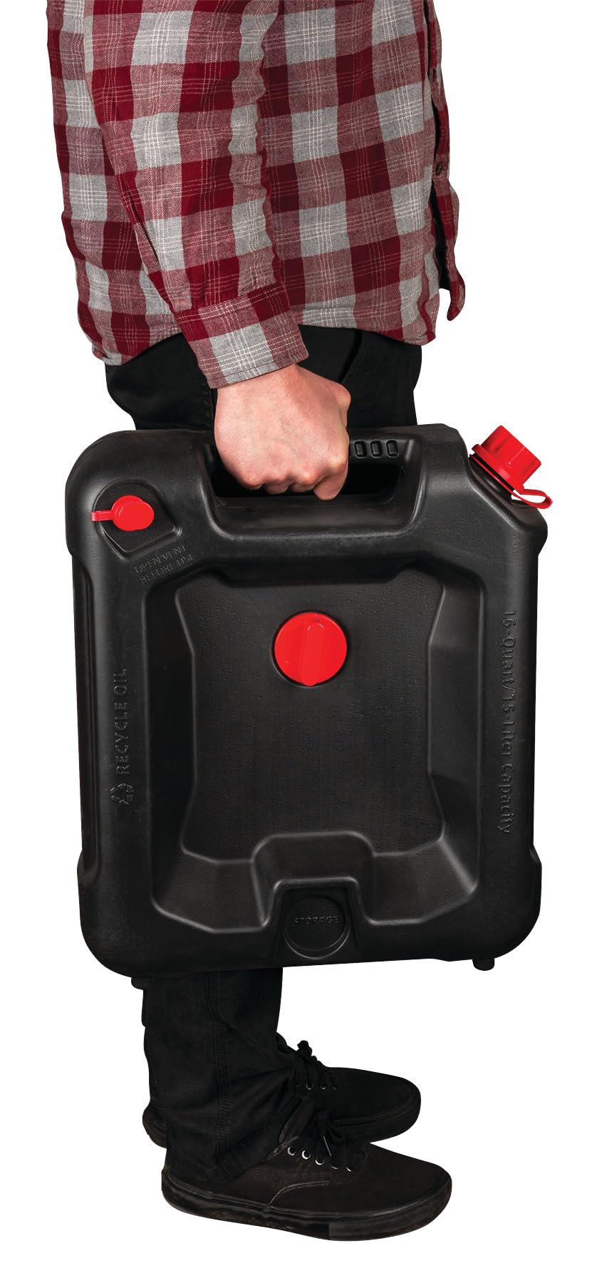 16-Quart Performance Tool W4077 Oil Drain Container, Deep Drain Well, Integrated Handle, Sealing Rubber Gaskets, Black