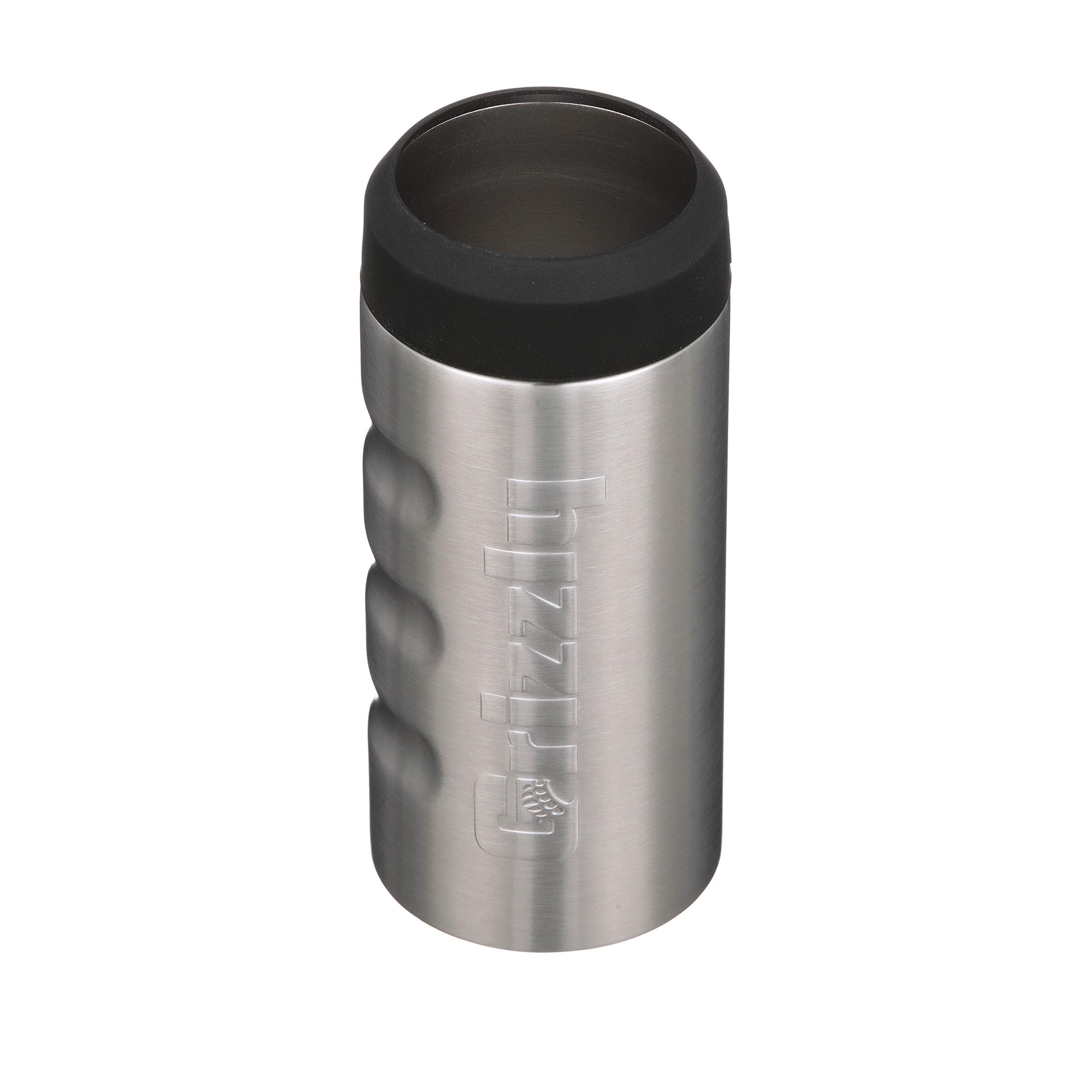 Slim Can Grizzly Grip | 12 oz Stainless Steel Vacuum Insulated Can Cooler | For 12 oz Slim Energy and Seltzer Cans Reusable Durable | Brushed Stainless