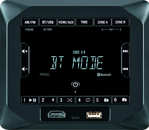 Jensen 2-Speaker JWM22 Zones AM/FM|BT|HDMI|AUX Cube Wall Mount Stereo, Speaker Output 4X 6 Watt, 30 Station Presets (18FM/12AM), Receives Bluetooth Audio (A2DP) and Controls (AVRCP) from Devices
