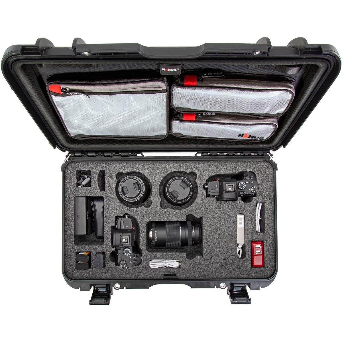 Waterproof Nanuk 935 Hard Case with Lid Organizer and Foam Insert for Canon, Nikon - 2 DSLR Body and Lens/Lenses - Black