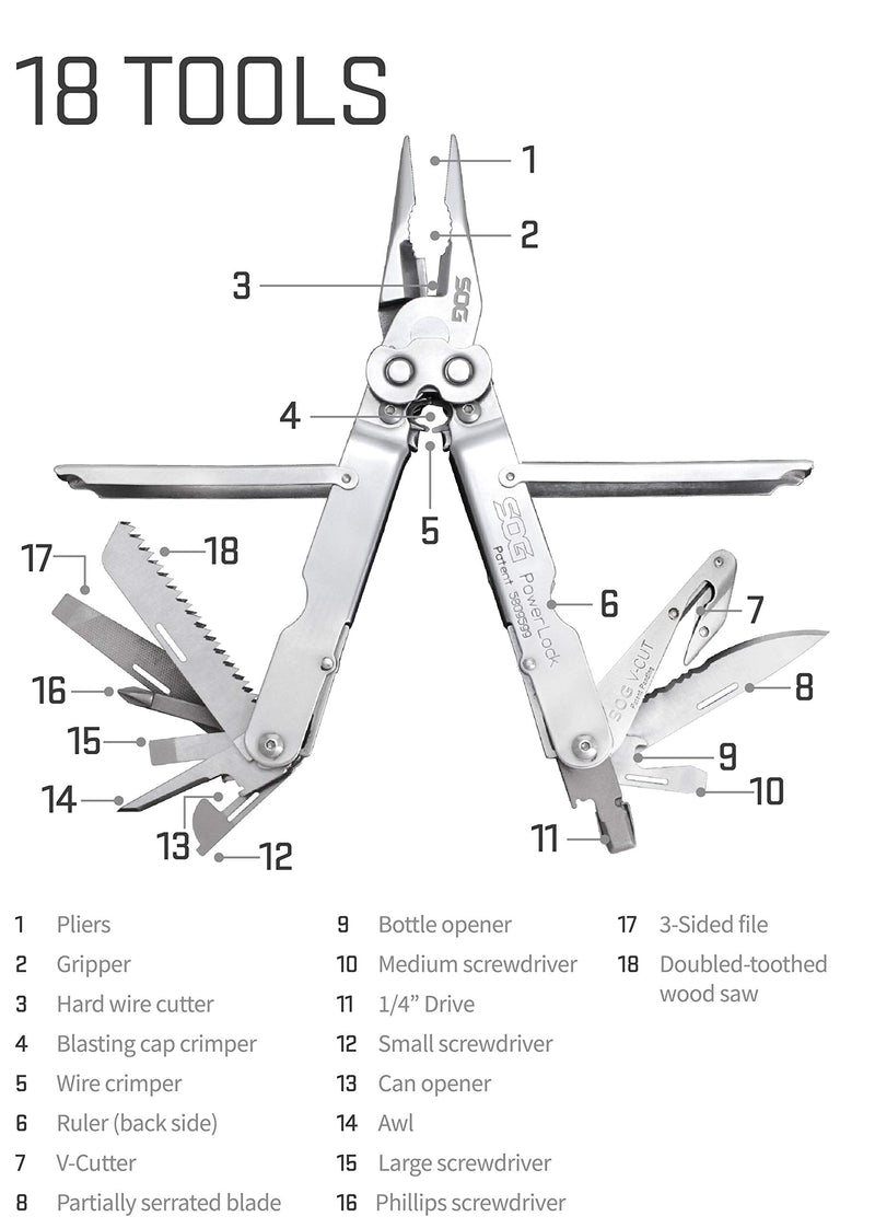 POWERLOCK SOG S62N-CP MULTI-TOOL WITH V-CUTTER (SILVER)
