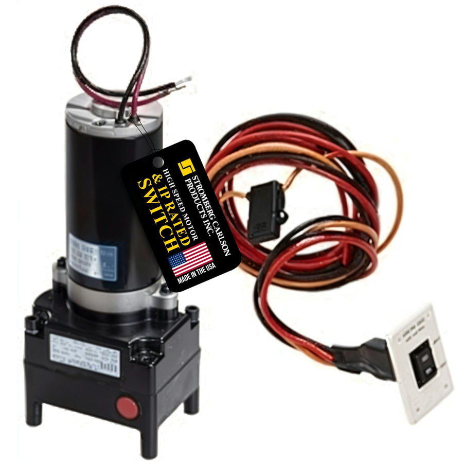 Stromberg Carlson RV Landing Gear Motor and Switch LG-242728 – Compatible with Lippert LG Kit, Venture, Pac-Rim, 5th Wheel Jacks, Landing Gear Kit – High-Speed, 5000 LB, 150 RPM – Black