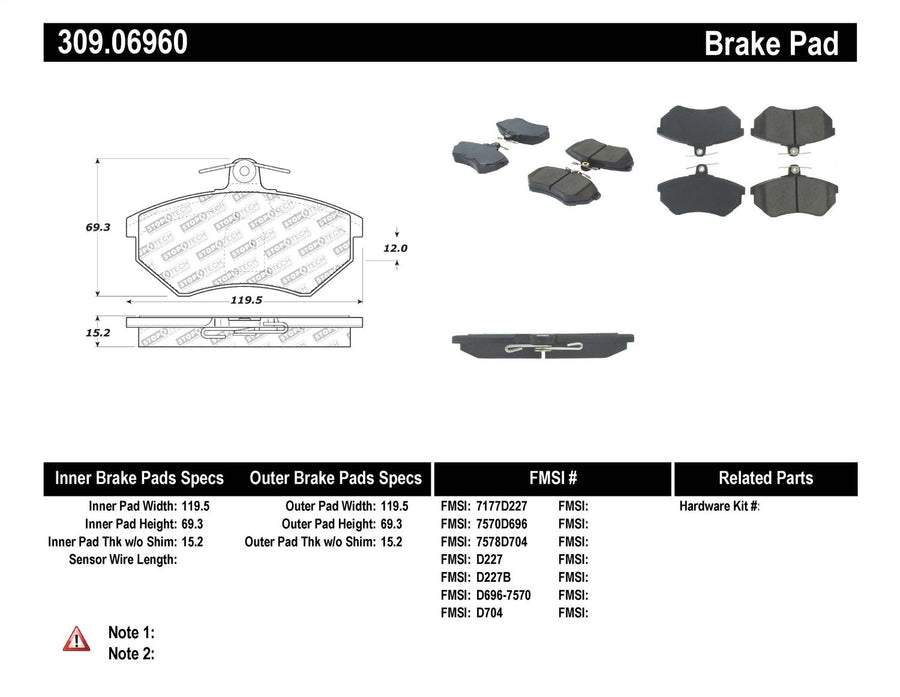 Sport Brake Pads StopTech 309.06960 with Shims and Hardware