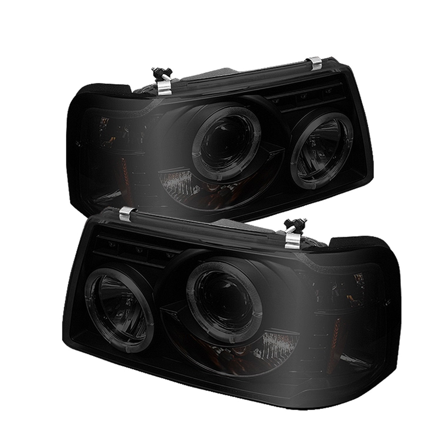 Ford Ranger 01-11 Spyder 5078476 1PC Projector Headlights - LED Halo - LED (Replaceable LEDs) - Black Smoke - High H1 (Included) - Low H1 (Included)