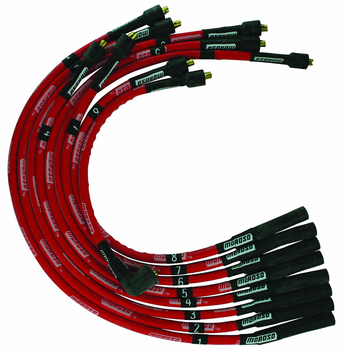 Moroso Ultra Series Red Sleeved Spark Plug Wires, Mopar Chrysler 273/318/340/360, Straight Ends Plug, Straight Distributor