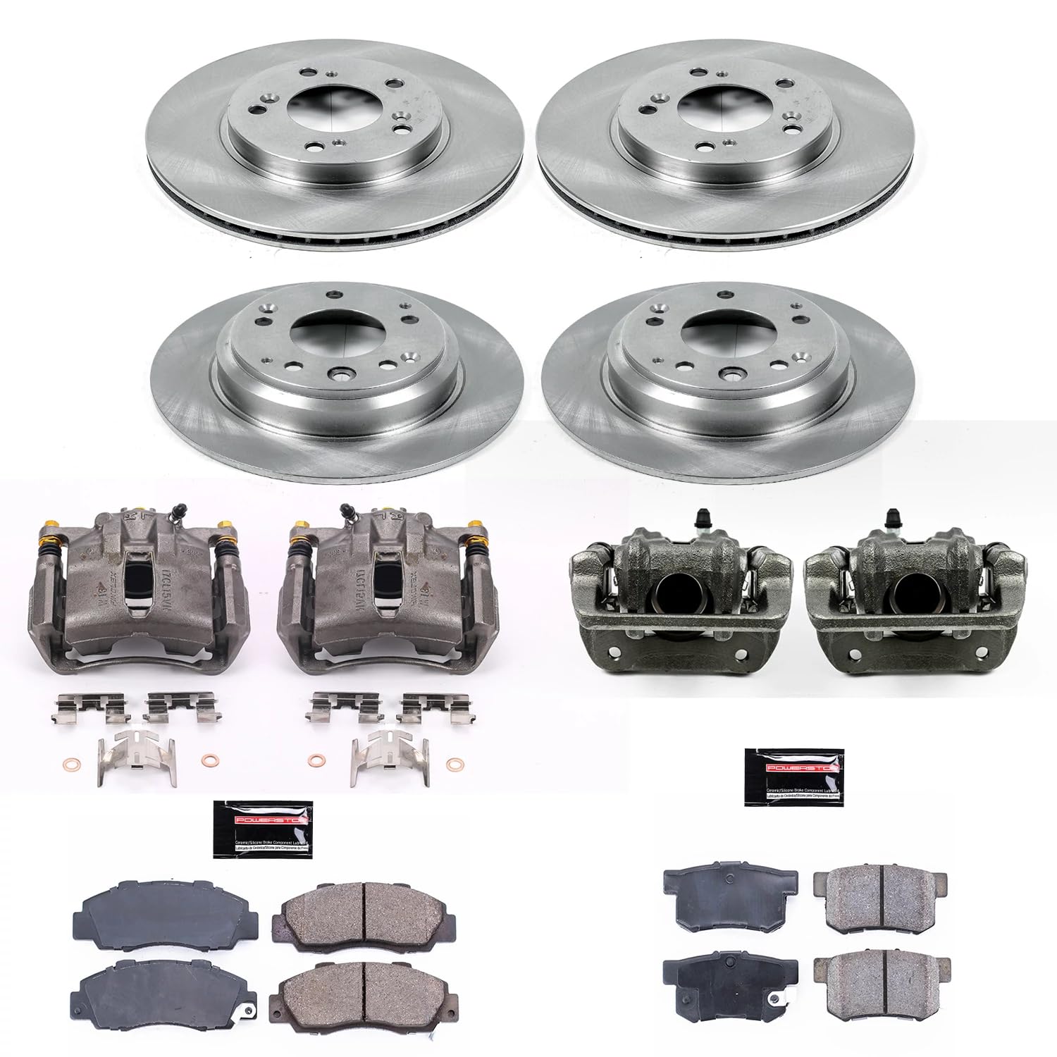 Power Stop KCOE705A Replacement Autospeciality Front and Rear Caliper Kit- OE Rotors, Ceramic Brake Pads, Calipers For Acura RL 1996-1998 [Model Specific]