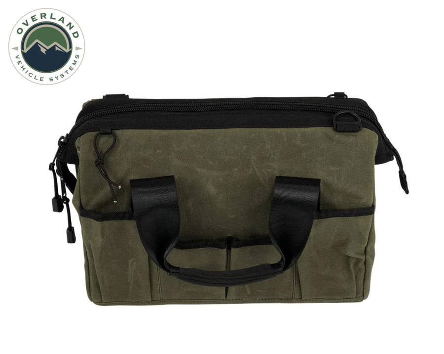 All Purpose Tool Storage Bag - Overland Vehicle Systems #16 Waxed Canvas - Infused with Paraffin Wax Waterproofing - Storage for Tools, Recovery Gear, and about anything