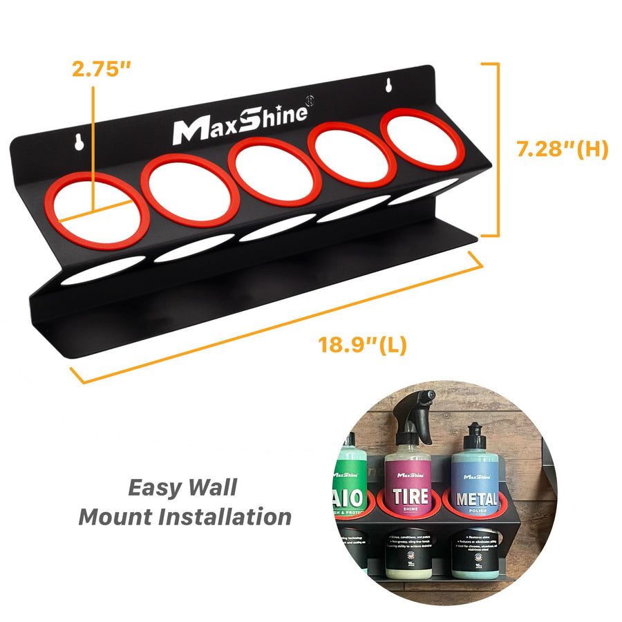 Maxshine Detailing Universal Spray Bottle Holder - Holds 5 Sprayers (16oz), Sturdy & Lightweight Organizer, Easy Wall Mounting, Ideal for Garage & Mobile Use, Auto Detailing Accessories & Supplies