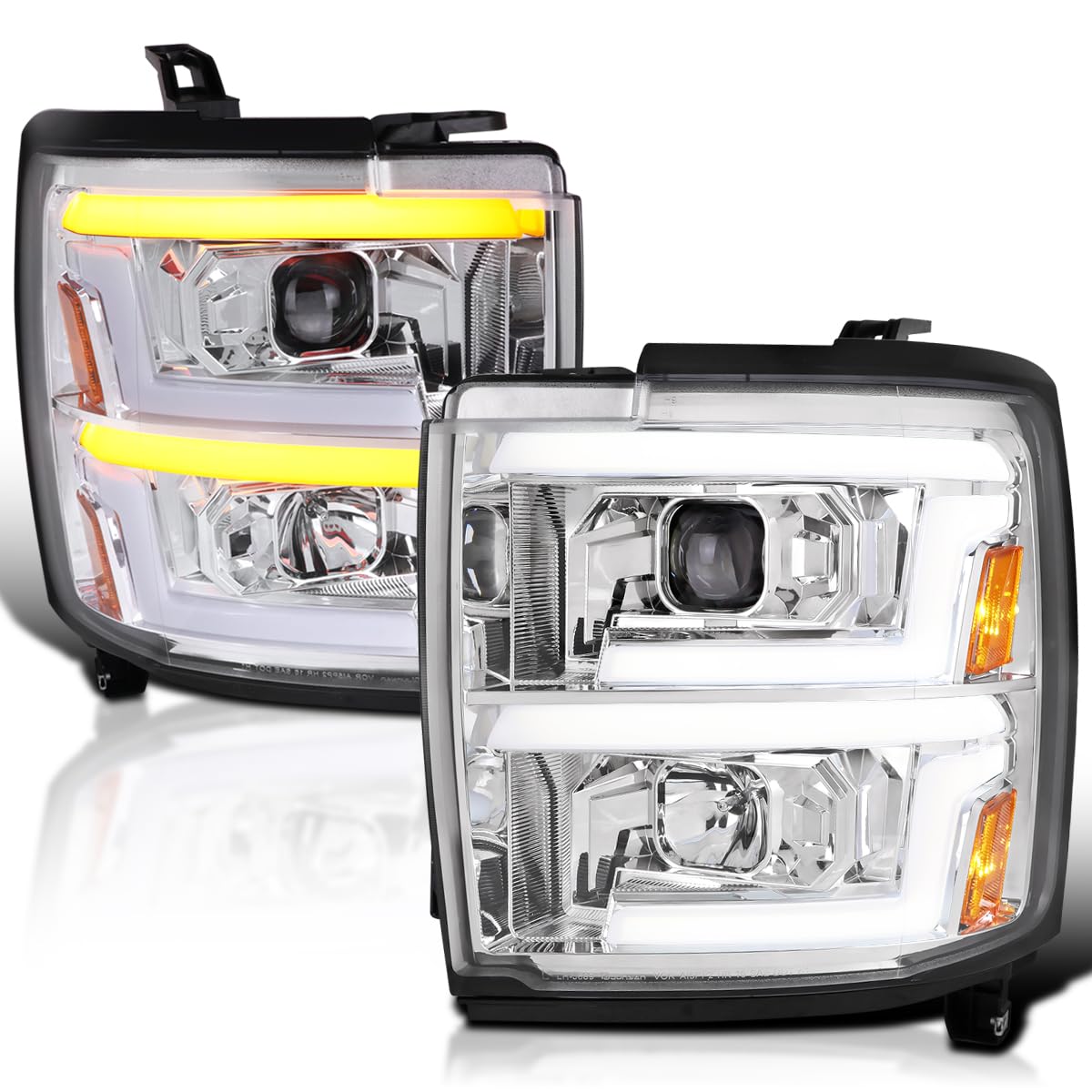Clear SPEC-D TUNING Projector Headlights w/Sequential Switchback LED Signal Lamps Compatible with 2015-2019 Chevy Silverado 2500HD 3500HD