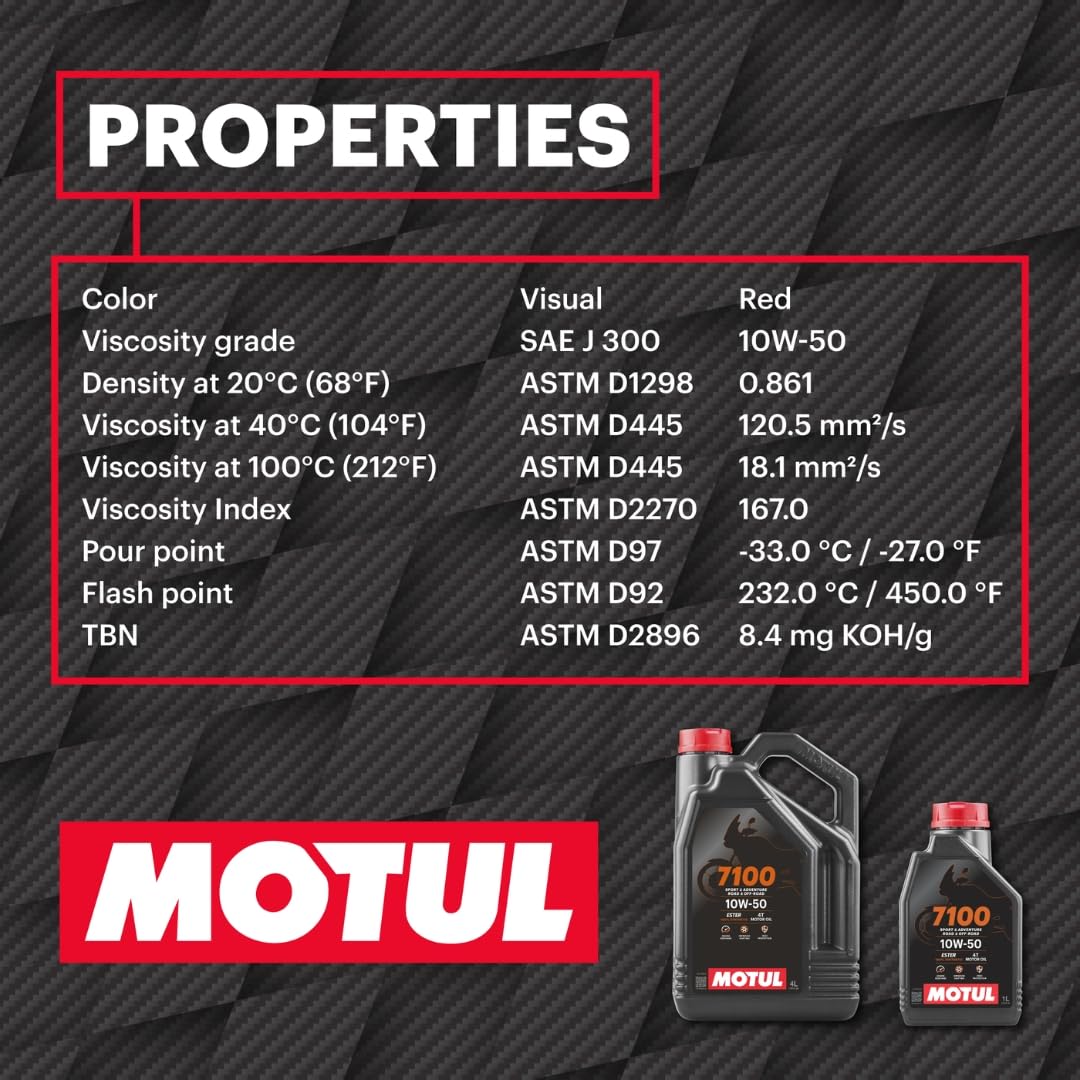 7100 Motul 10W-50 4T 100% Synthetic Ester Engine Motor Oil, Road & Off-Road Motorcycles, 4 Liter (104098)