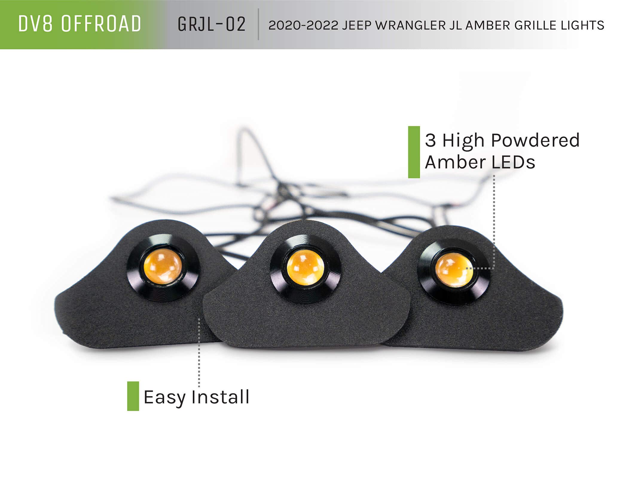 Amber Accent Lights for The Jeep Wrangler JL 2018-2023 | Designed for Inside The Front Grille | Complete Kit | DV8 Offroad