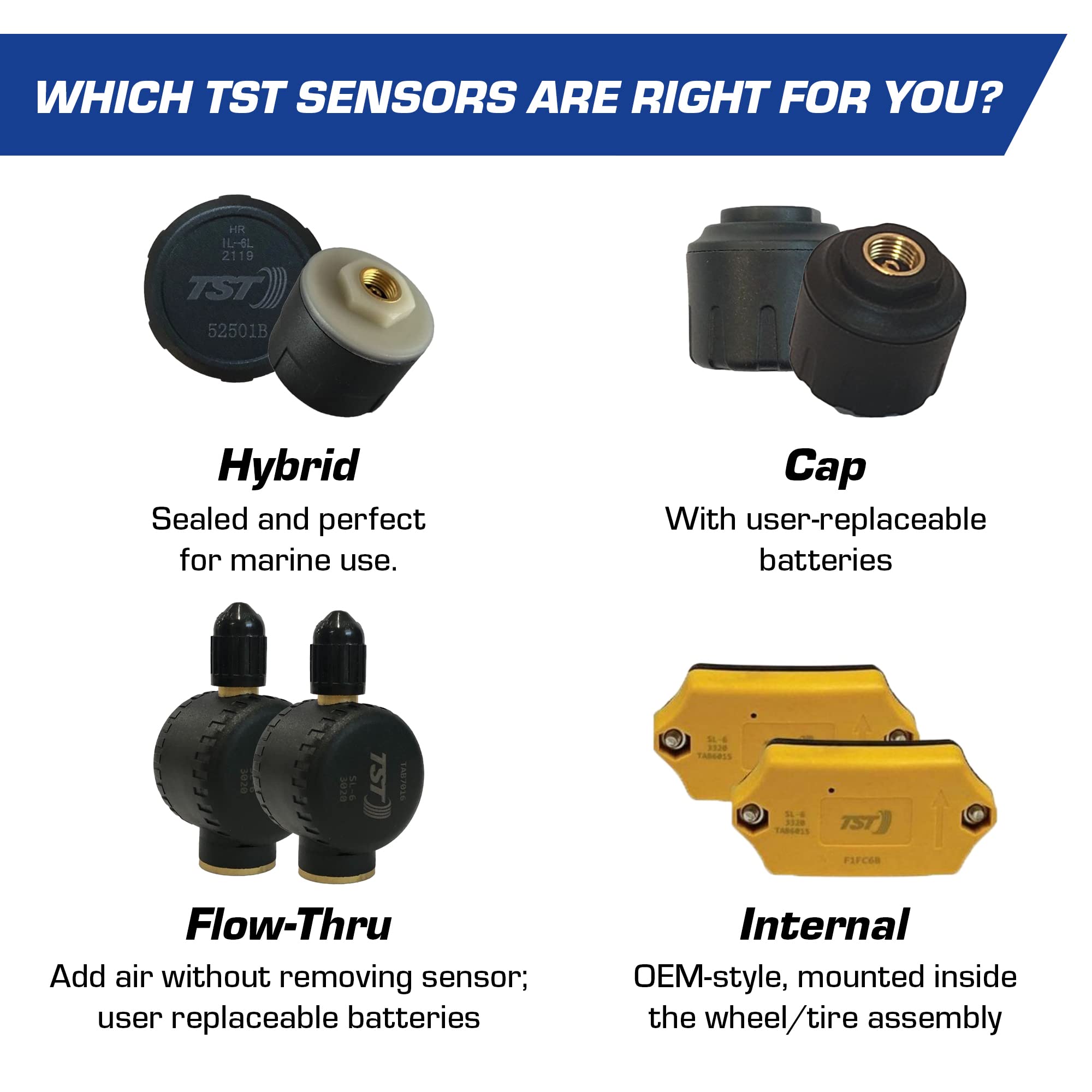 TST 507 Tire Pressure Monitoring System by Truck System Technologies with 4 Cap Sensors and Color Display for Metal/Rubber Valve Stems, TPMS for RVs, Campers and Trailers, Sunshade Included