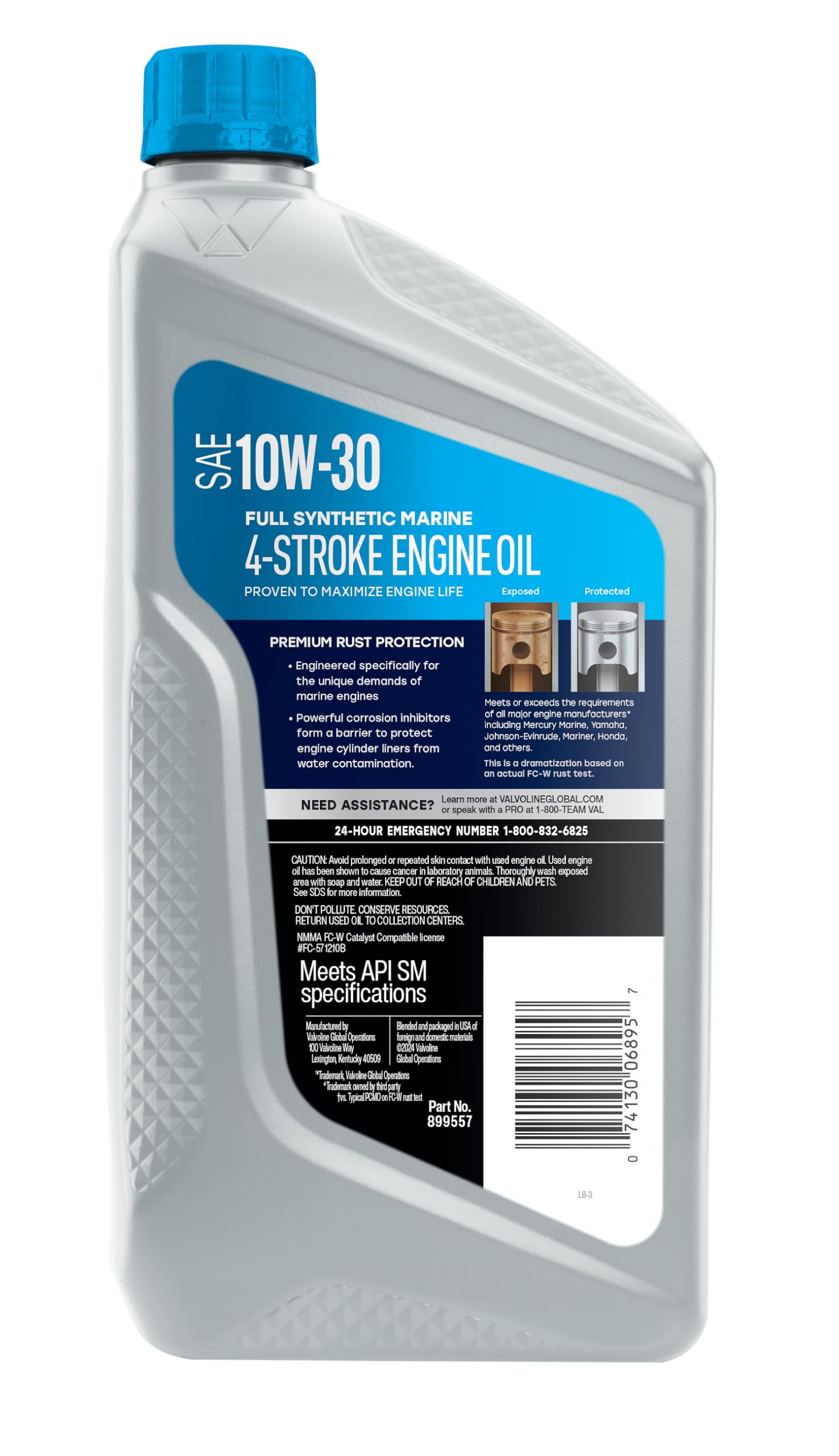 4-Stroke Valvoline Marine Full Synthetic Engine Oil 1 Quart (Pack of 6)