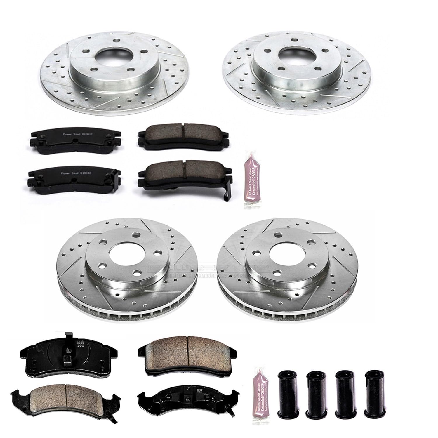 Power Stop K2760 Z23 Carbon Fiber Brake Pads with Drilled & Slotted Brake Rotors Kit Front and Rear