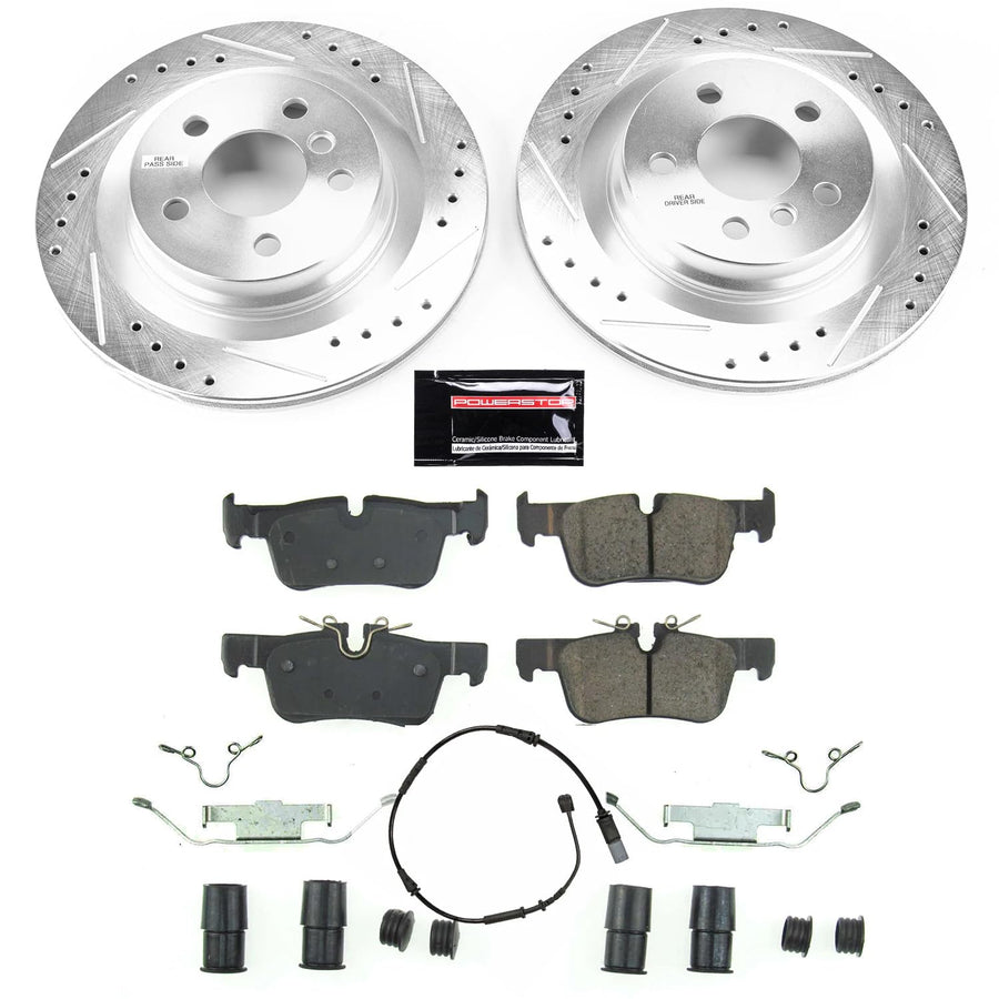 Power Stop K7899 Rear Brake Pads Z23 Carbon Fiber with Drilled & Slotted Brake Rotors Kit For BMW 228i Gran Coupe, 228i xDrive Gran Coupe, X1, X2, Cooper Clubman, Cooper Countryman [Model Specific]