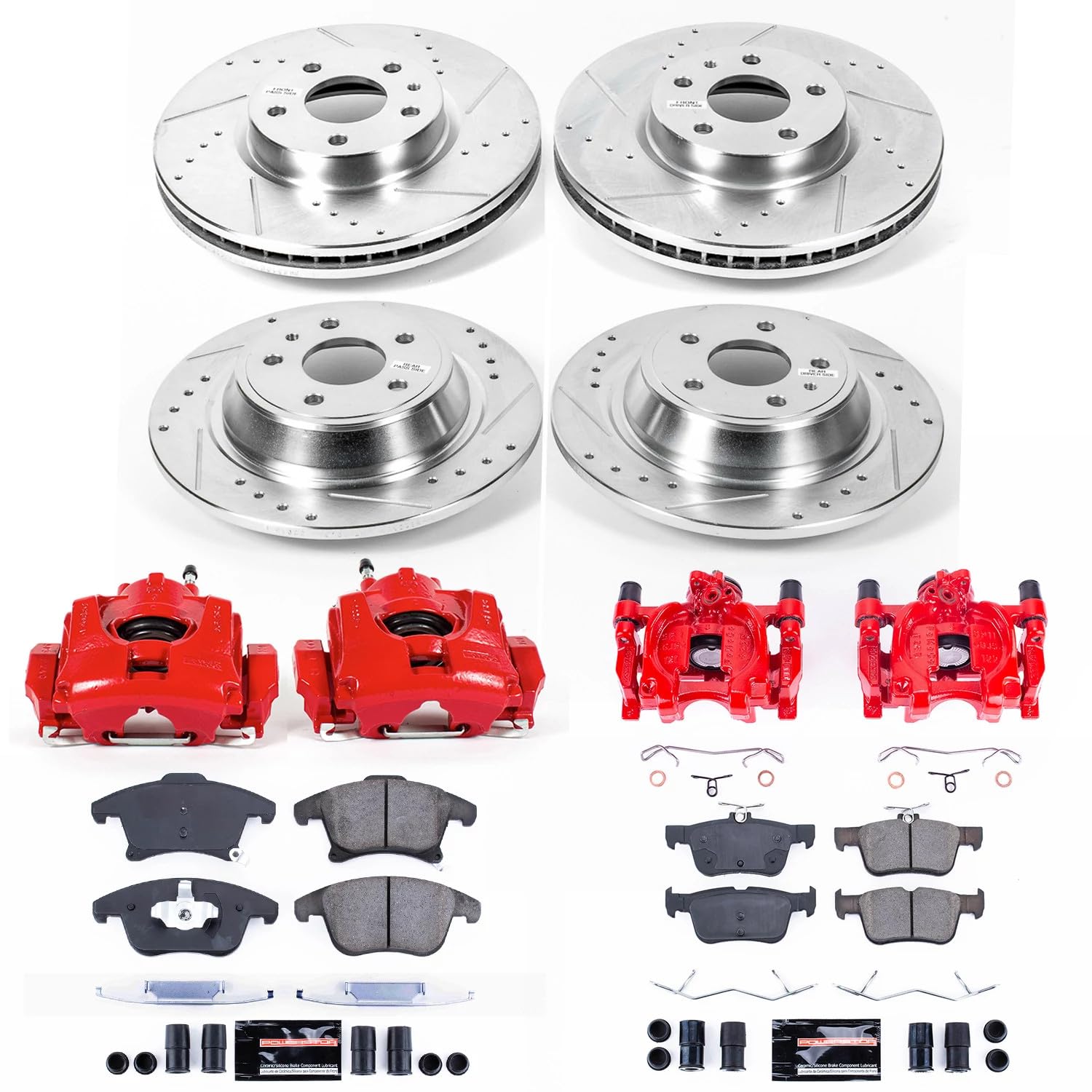 Power Stop Z23 Evolution KC6556A Front and Rear Brake Kit-Drilled/Slotted Rotors, Carbon Ceramic Brake Pads & Calipers For Ford Fusion 2013-2016, Lincoln MKZ 2015-2016 [Model Specific]