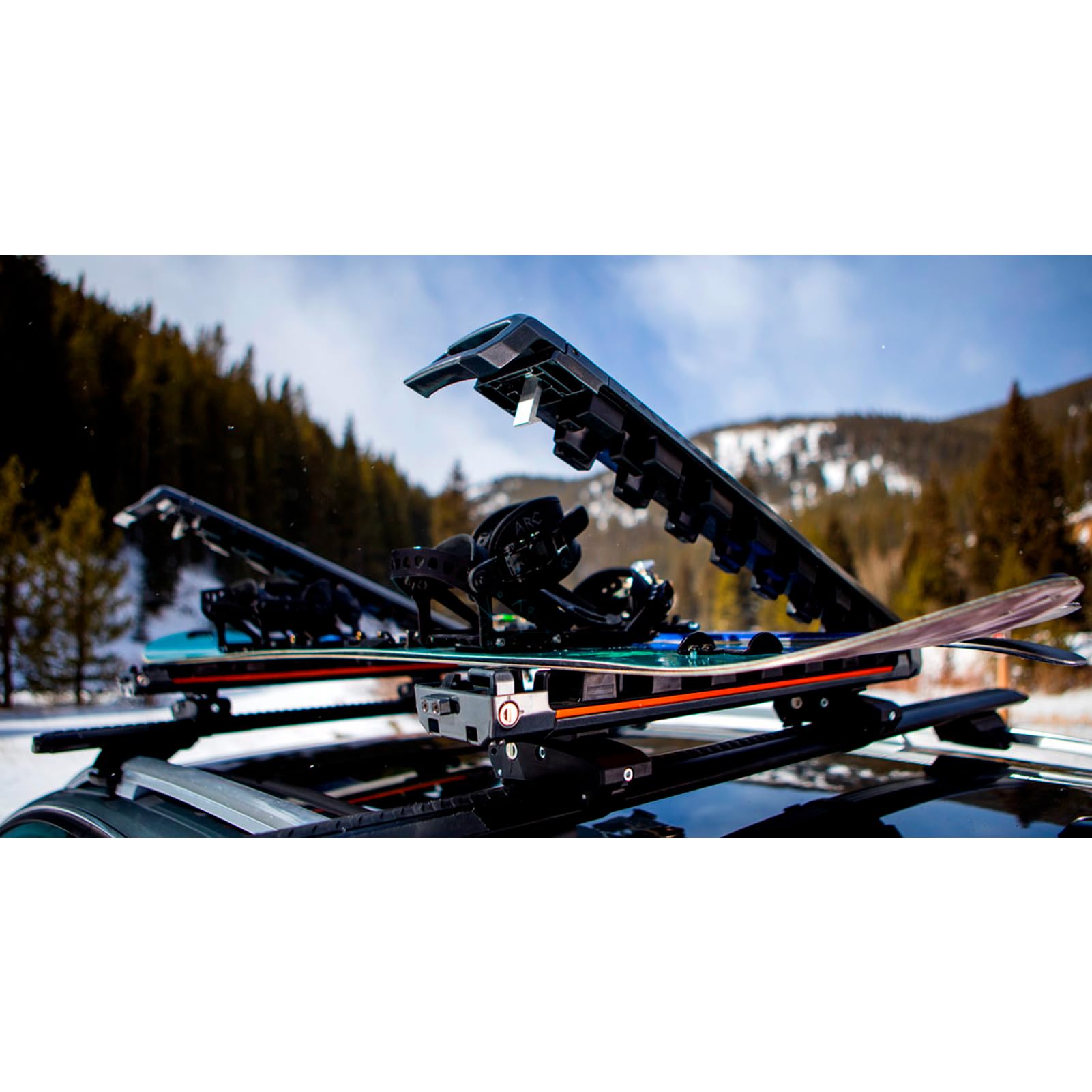 Grip 6 KUAT Durable Universal Car SUV Rooftop Crossbars Mounted Winter Sports Gear Hauling Transportation Slide-Out Locking Clamshell Rack, Fits 6 Skis/4 Snowboards - Gray Metallic with Orange Anodize