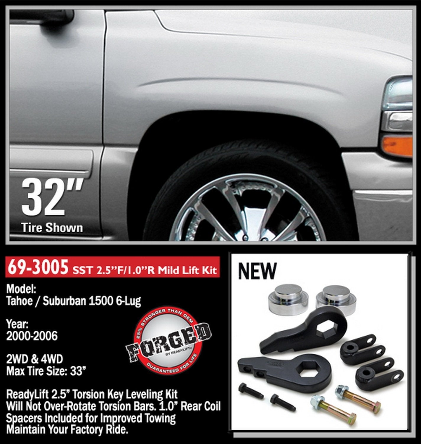 2.5"F / 1"R SST Lift Kit Readylift - GM SUV / SUT 1500, 2000-2006, silver, For Tires Up to 33"