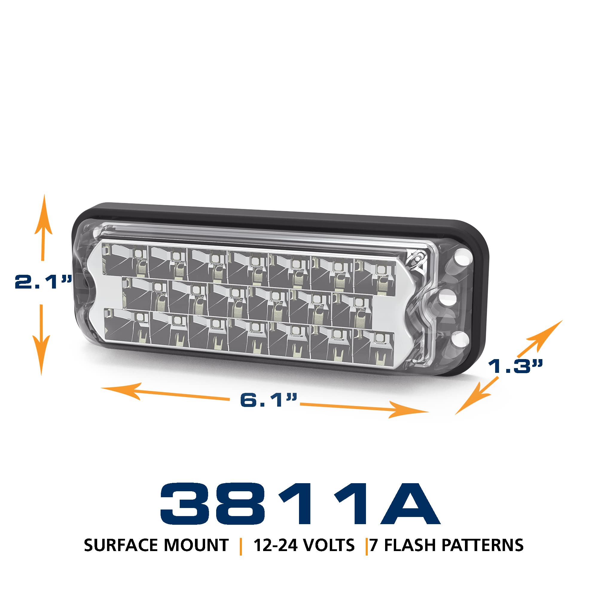 ECCO High-Intensity LED 20 LEDs Directional Amber Surface Mount 0.4 amps 12V 24V Waterproof 7 Flash Patterns Warning Light for Truck off Road car Commercial Vehicles, 5 Year Warranty