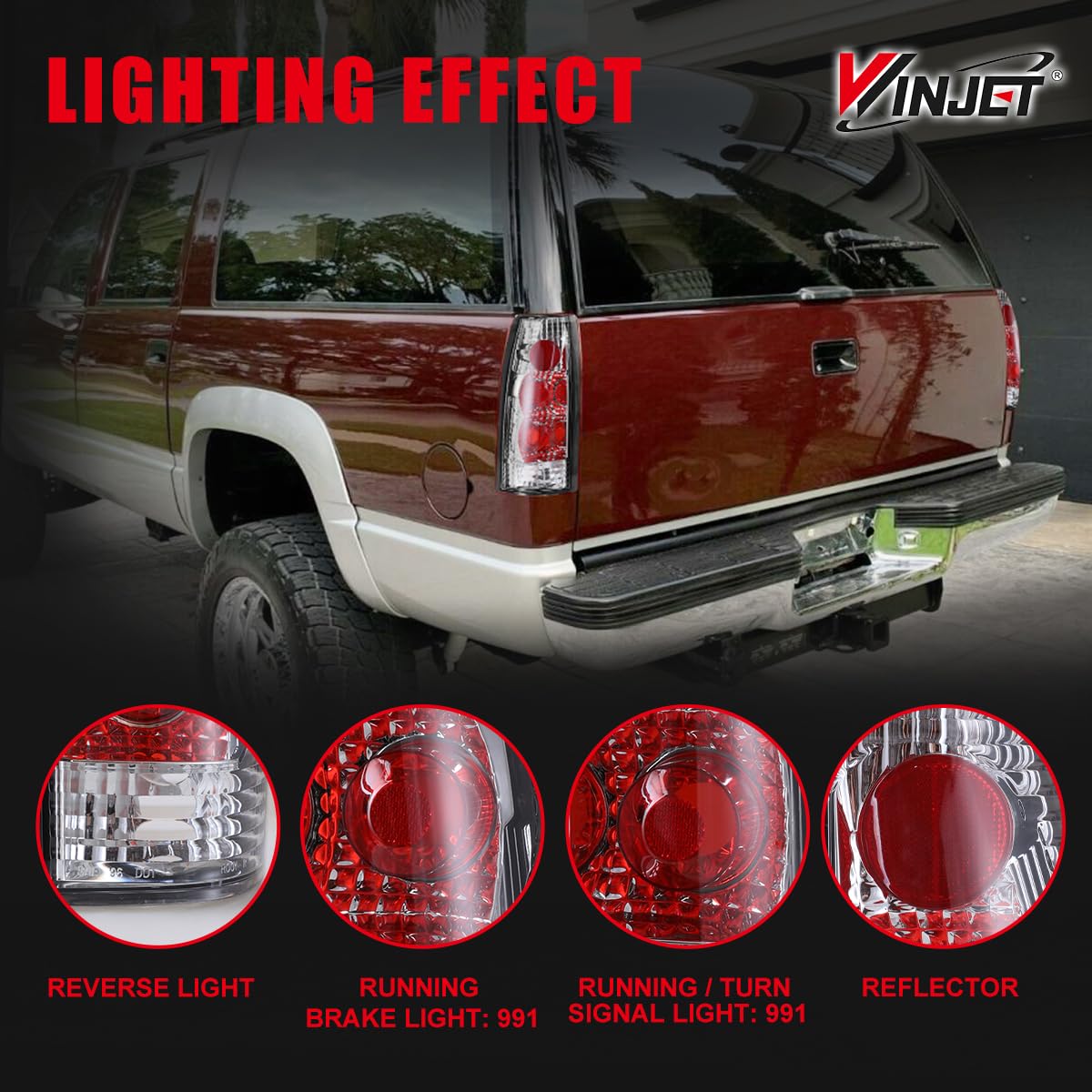 Tail Lights Winjet for 1988-1999 Chevy C/K 1500/2500/ 3500 1992-1999 Chevy Suburban 1500/2500 1992-1994 Chevy Blazer 1995-2000 Chevy Tahoe GMC 1988-1999 C/K 1500/2500/ 3500 Suburban Yukon