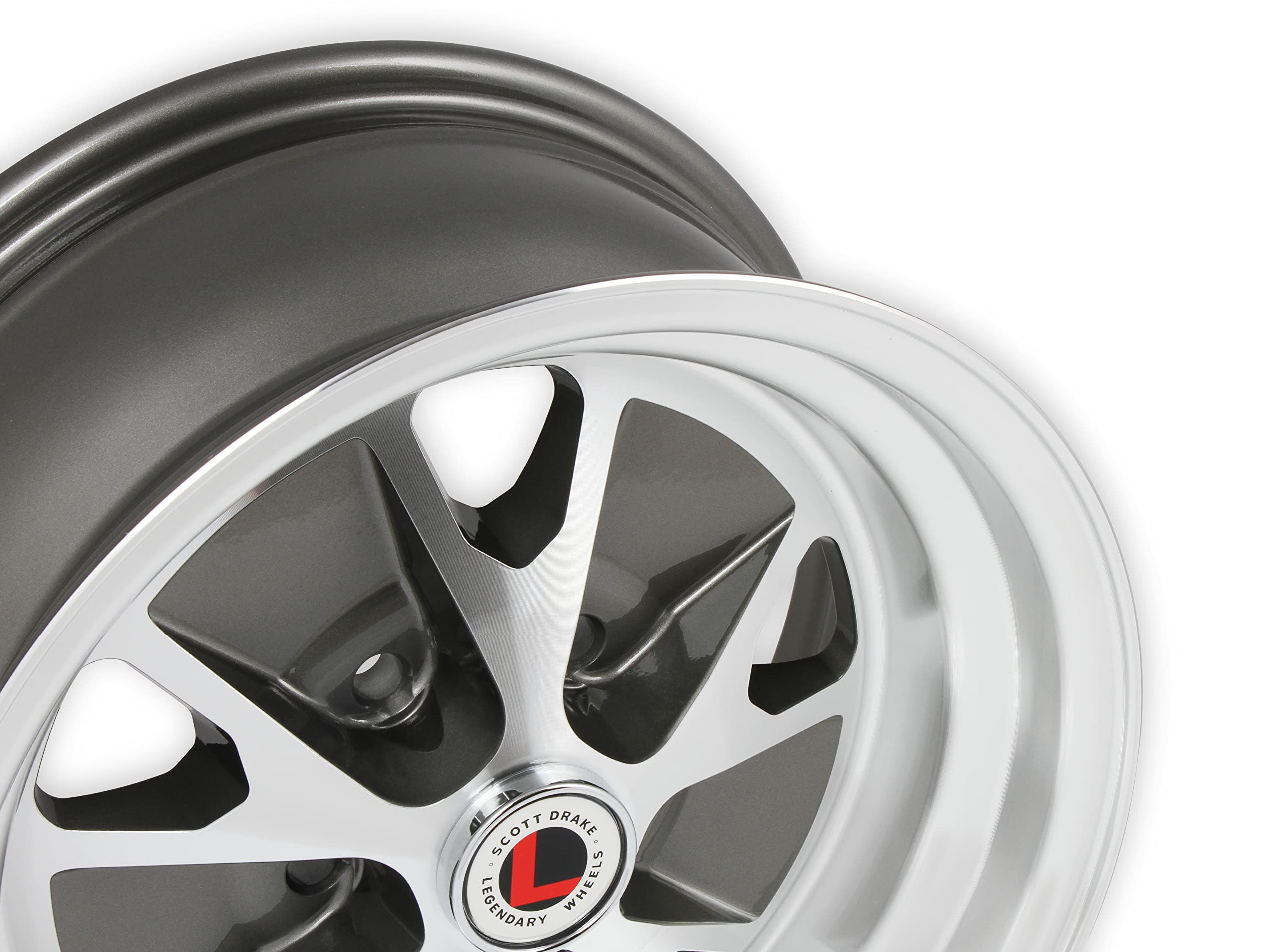Scott Drake Wheels Legendary Styled - 15 x 7 in. - 5 x 4.5-4.25 bs - Charcoal/Machined