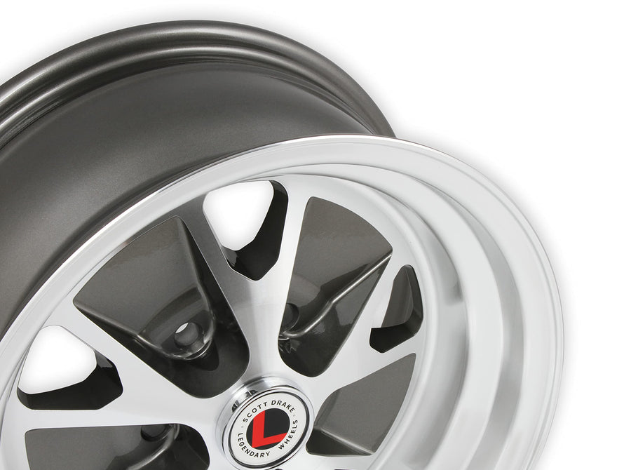 Scott Drake Wheels Legendary Styled - 15 x 7 in. - 5 x 4.5-4.25 bs - Charcoal/Machined