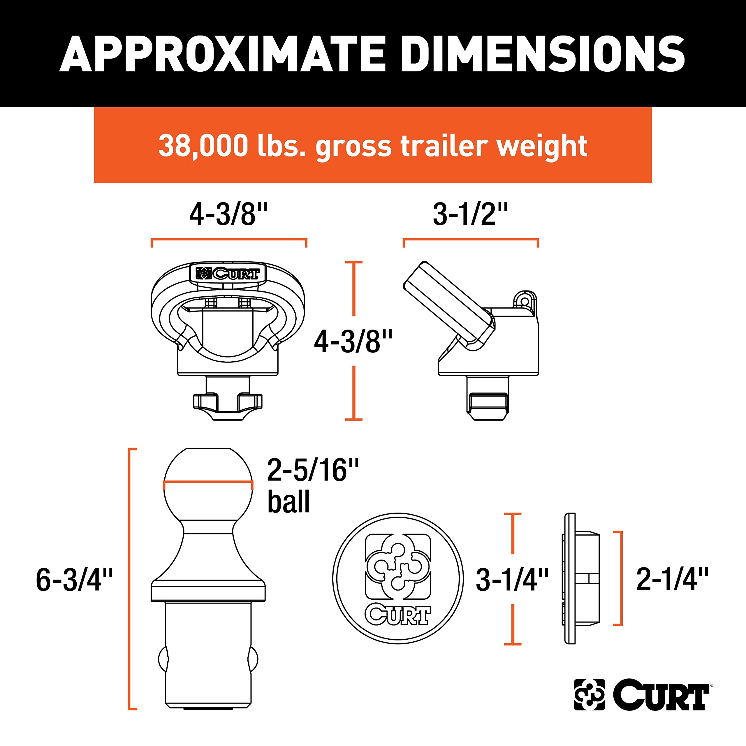 CURT 60638 Gooseneck Hitch Kit OEM Puck System, Fits Select Ram Trucks, 38,000 lbs. GTW, 2-5/16-Inch Ball, Pucks Required, Chrome Powder Coat