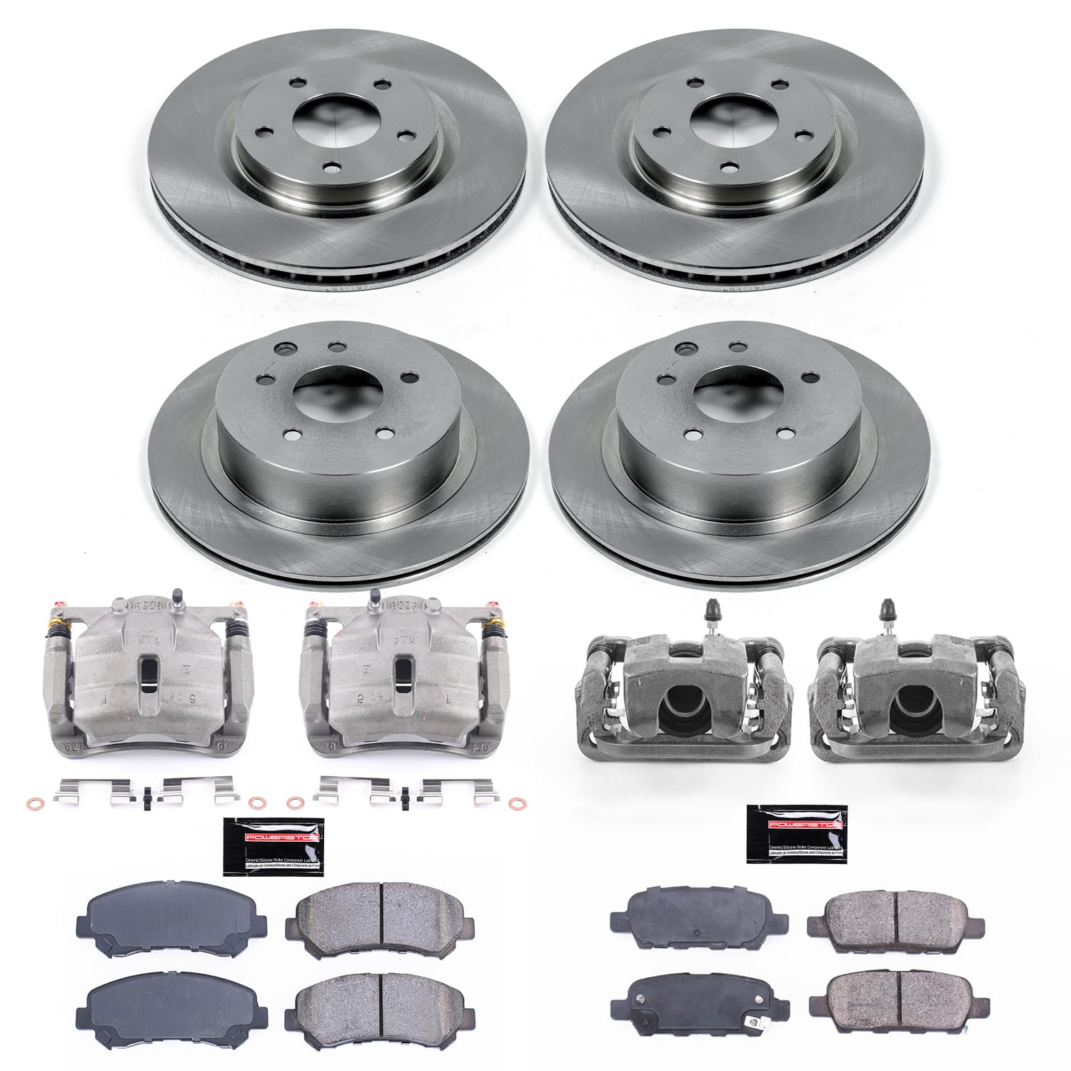 Power Stop KCOE8268 Front and Rear Autospecialty Stock Replacement Caliper Kit- OE Rotors, Ceramic Brake Pads, Calipers