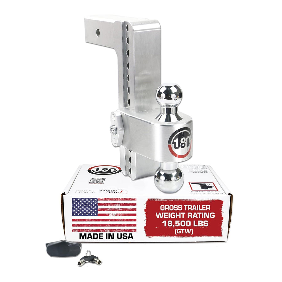 Weigh Safe Adjustable Hitch Trailer Ball Mount - 10" Adjustable Drop Hitch for 2.5" Receiver - Premium Heavy Duty Aluminum Trailer Tow Hitch w/ Chrome Plated Tow Balls (2" & 2 5/16") - 18,500 lbs GTW