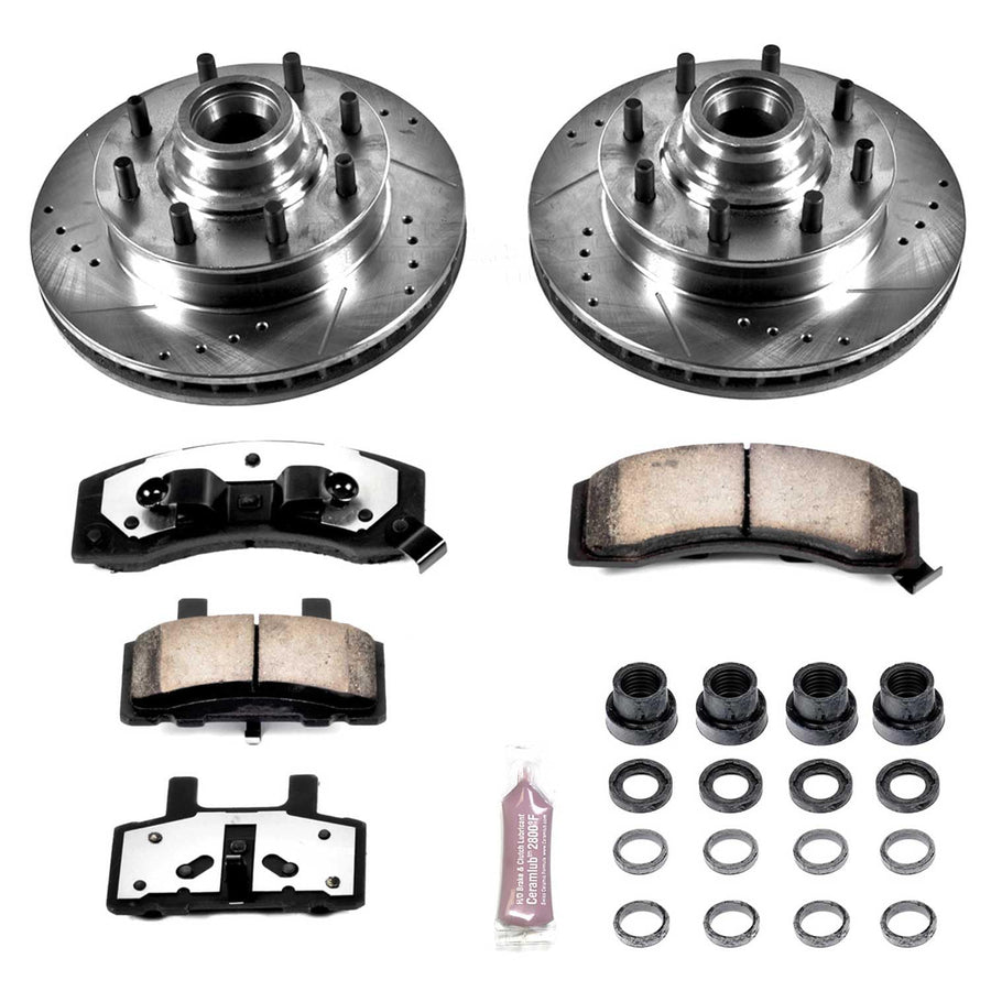 Power Stop Front Brake Kit For 1994 1995 1996 1997 1998 1999 Chevrolet C1500 Suburban - Carbon Fiber Ceramic Brake Pads & Truck & Tow Drilled and Slotted Rotors Replacement, K2947-36