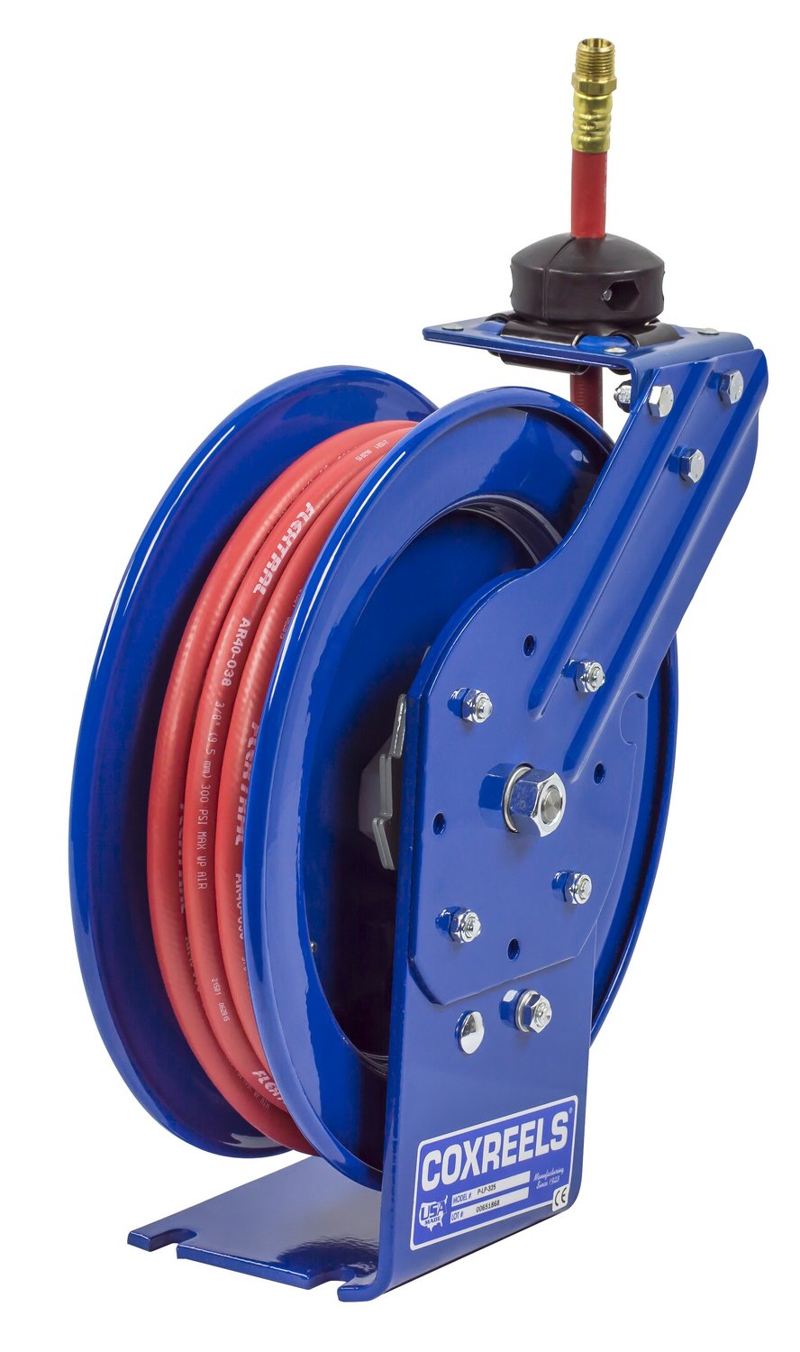 Low Pressure Coxreels P-LP-325 Retractable Air/Water Hose Reel: 3/8" I.D., 25' Hose Capacity, with hose, 300 PSI, Made in USA