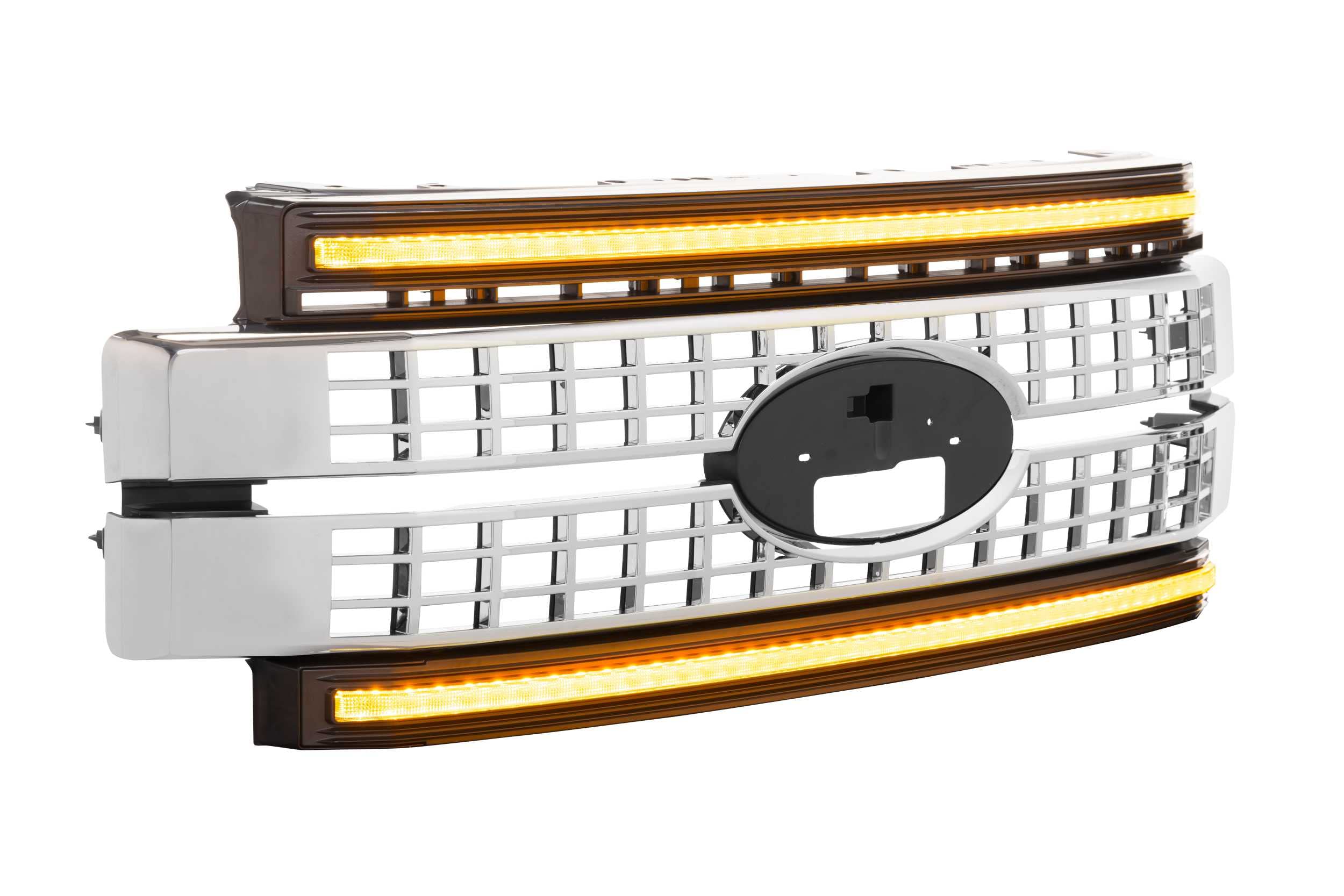 Ford Superduty Morimoto XBG LED DRL Grille Fits 17-19, Plug and Play Chrome Grille with Amber LED DRL (XBG08)