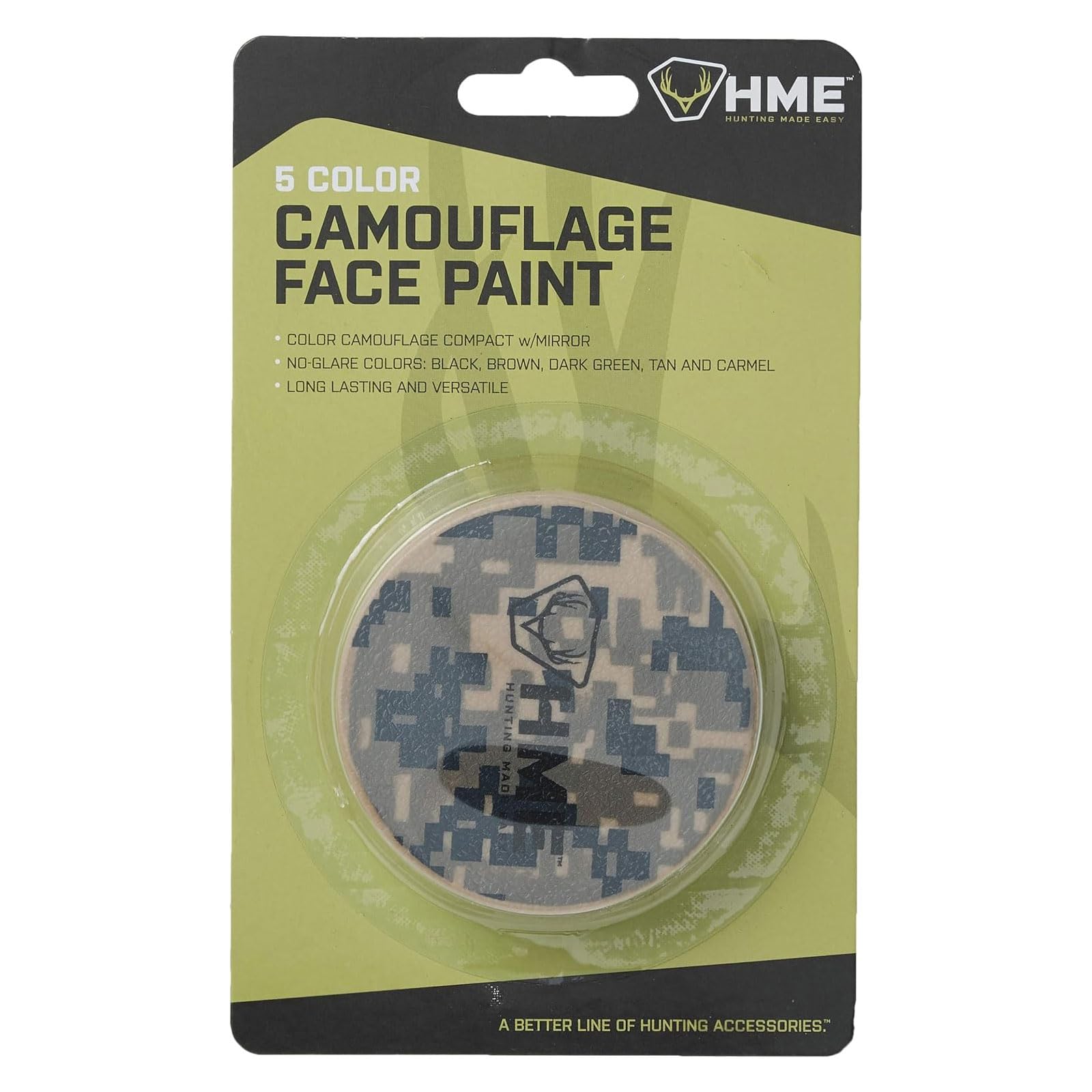 Camo Face Paint Kit HME with Mirror - Long-Lasting Non-Glare Easy-to-Use Concealment Makeup for Hunting in Compact Case, 5 Colors
