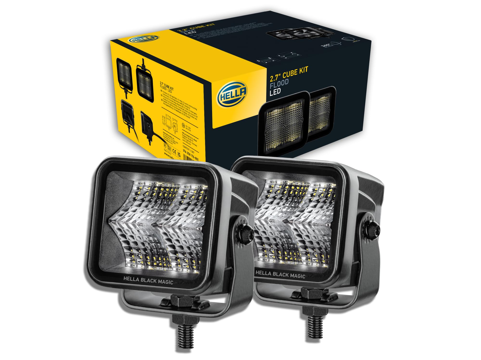 HELLA 1FA 358 176-801 LED-Spotlight - Cube Kit Black Magic 2.7" - 12/24V - mounting - Short distance lighting - Cable: 500mm - Plug: DEUTSCH plug - Kit - Quantity: 2