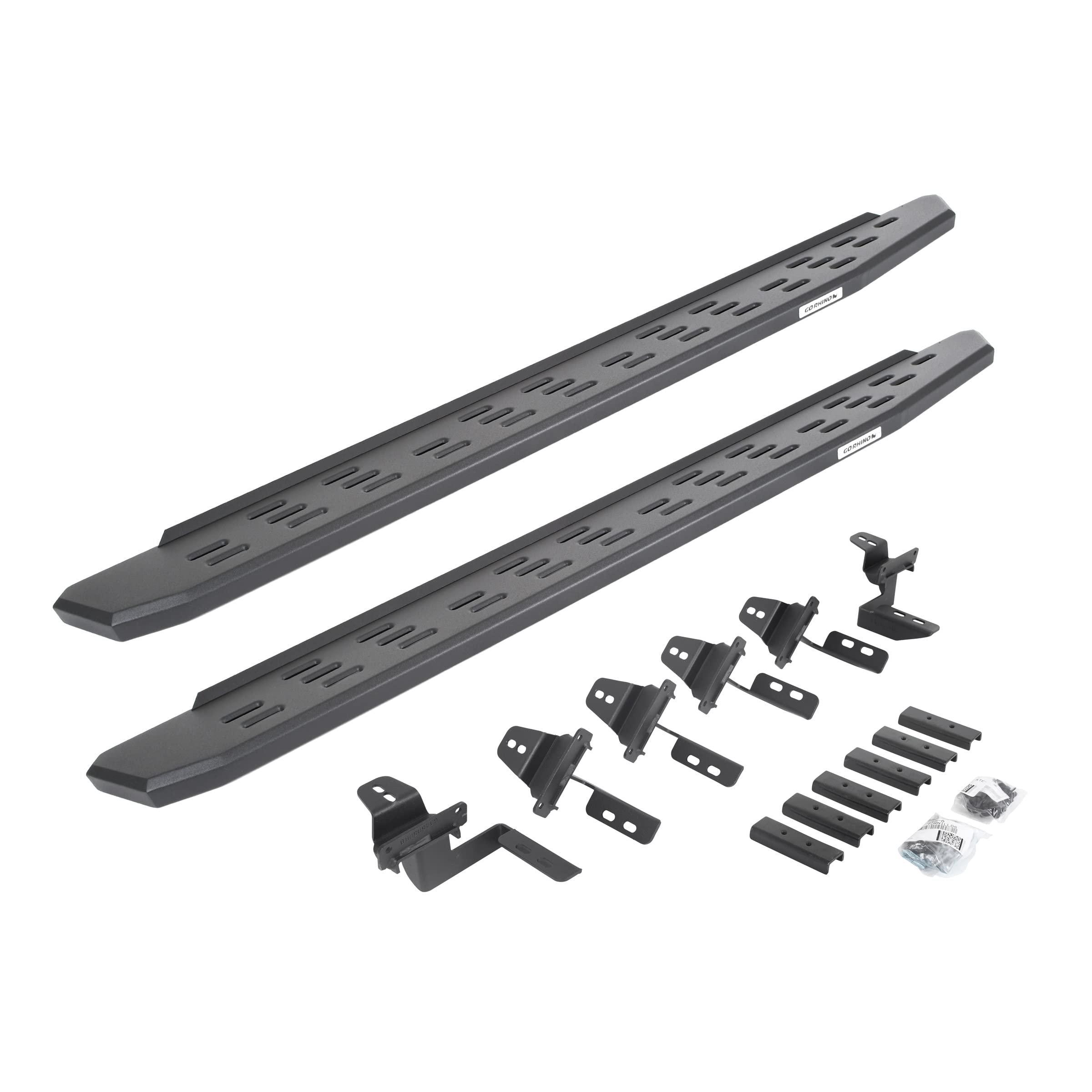 RB30 Running Boards & Brackets Go Rhino | Galvanized Steel, Textured Black | 69650568PC | Fits 2007-2018 Jeep Wrangler JKU, 4-Door