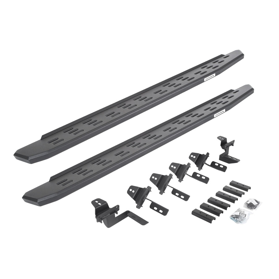 RB30 Running Boards & Brackets Go Rhino | Galvanized Steel, Textured Black | 69650568PC | Fits 2007-2018 Jeep Wrangler JKU, 4-Door