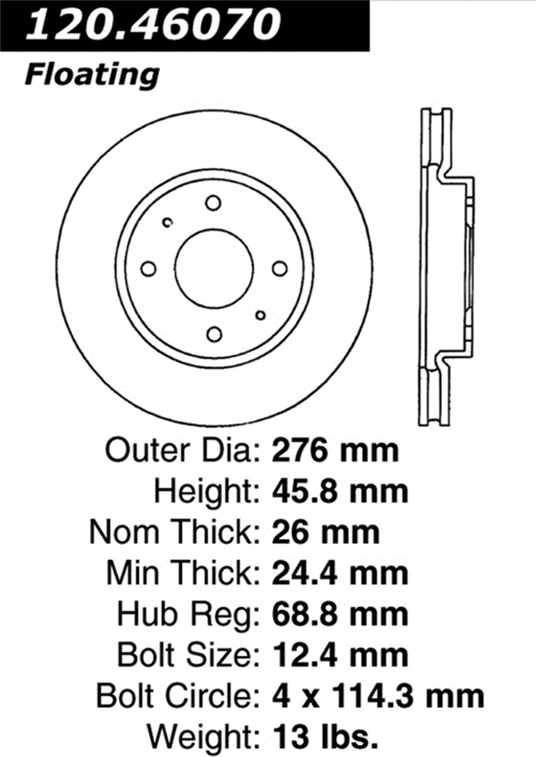 StopTech Centric 127.46070R Sport Drilled/Slotted Brake Rotor (Front Right), 1 Pack