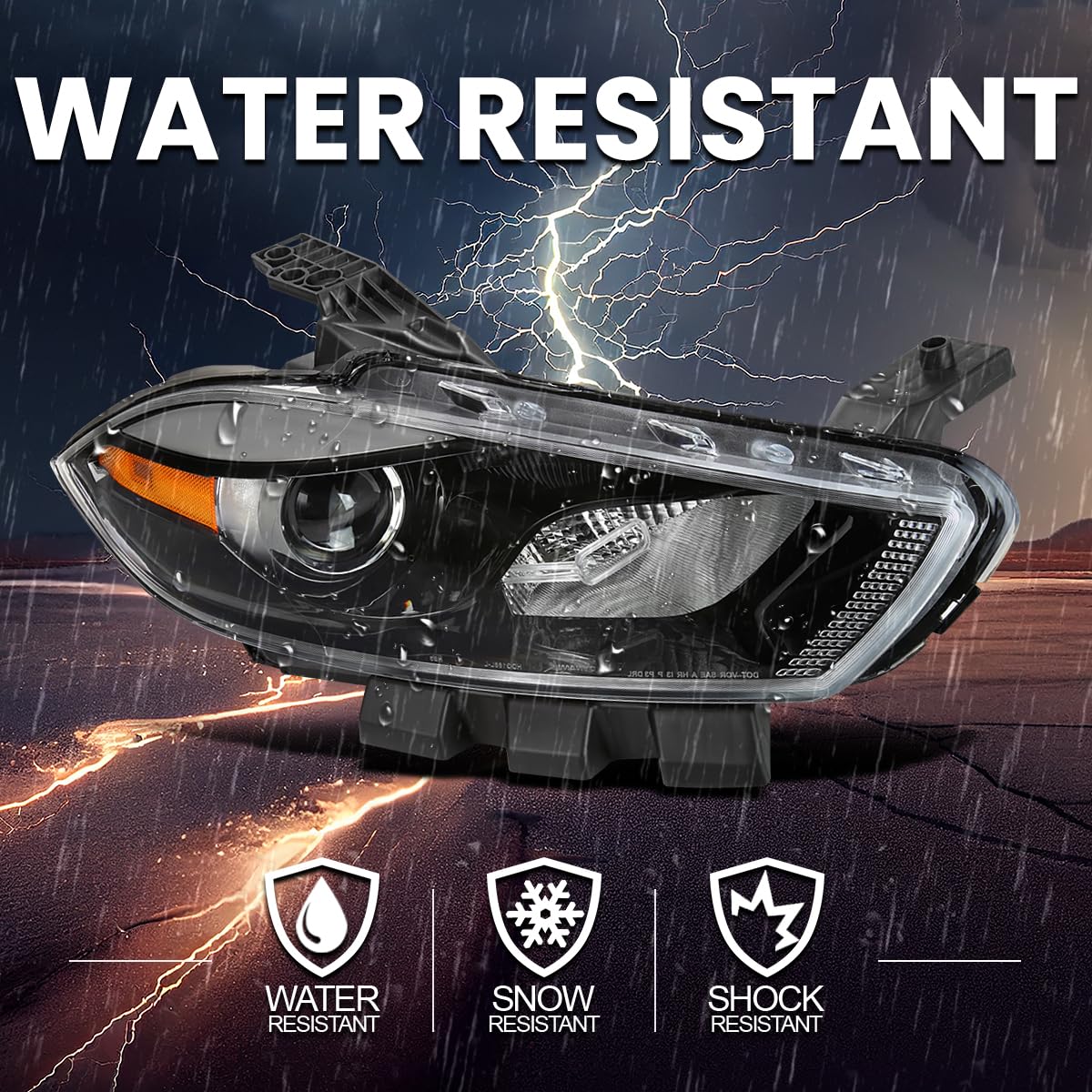 Right Passenger Side SPEC-D TUNING Black Projector Headlight Compatible with 2013-2016 Dodge Dart