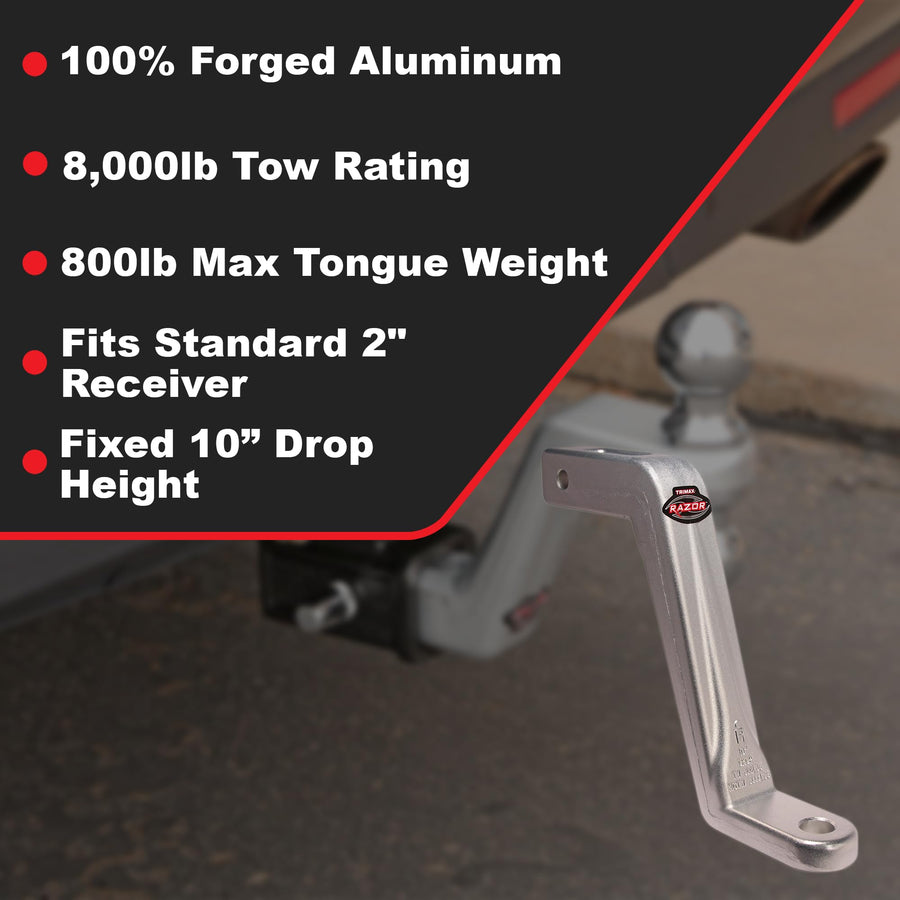 Trimax 10 Inch TRZ10ALFM Forged Aluminum Drop Hitch, Fixed Ball Mount Drop Hitch 2 Inch Receiver - 8,000 Ib Tow Rating, 800 lb Tongue Capacity