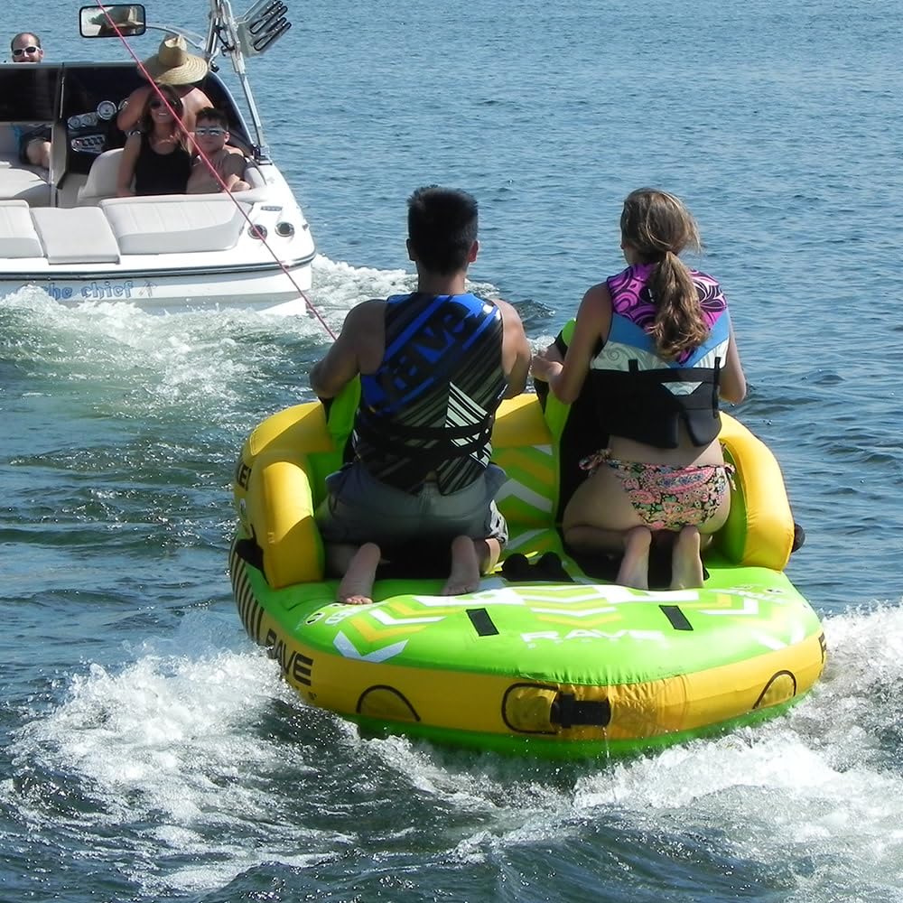 RAVE Sports Towable Tube Stoked, 1-2 Riders, Dual Tow Points, Stable Couch-Style Seats with Backrest, Durable Nylon Cover, Neoprene Padding, Foam-Filled Reinforced Handles, Boat Towables-Tubes