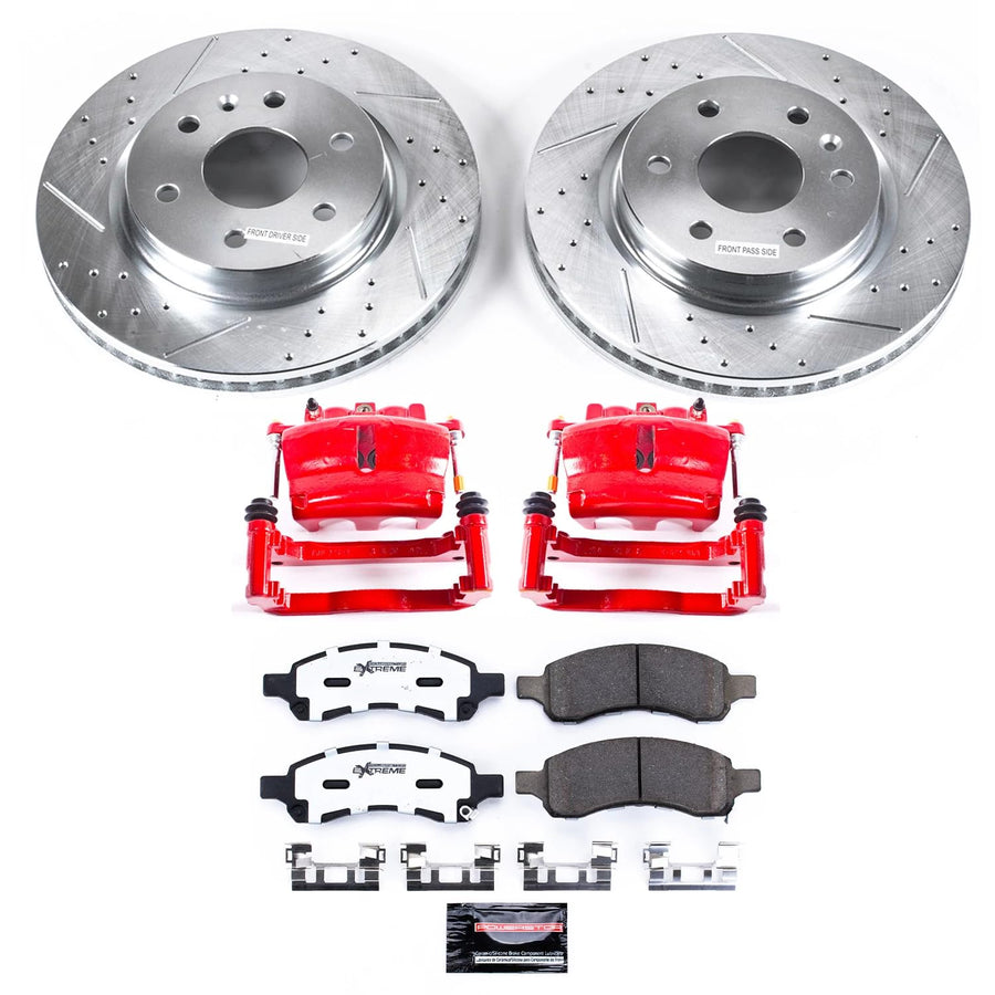 Power Stop Front KC3167A-36 Z36 Truck and Tow Brake Pads with Drilled and Slotted Rotors Kit and Calipers For 2012 2013 2014 2015 2016 2017 2018 2019 2020 Ford F-150 Pickup [6 Lug Models]