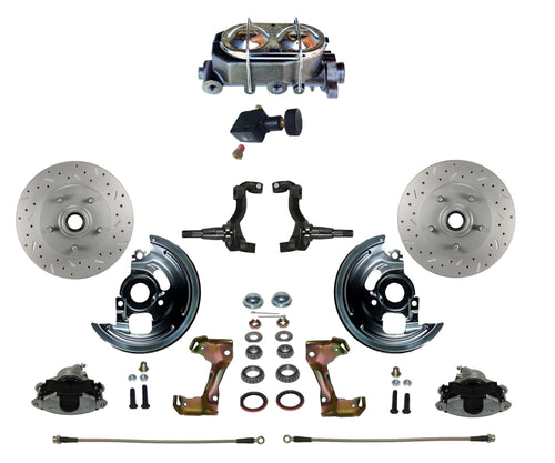 Manual LEED BRAKES Front Disc Brake Conversion Kit Cross Drilled And Slotted With Cast Iron Chrome Top M/C Adjustable Proportioning Valve