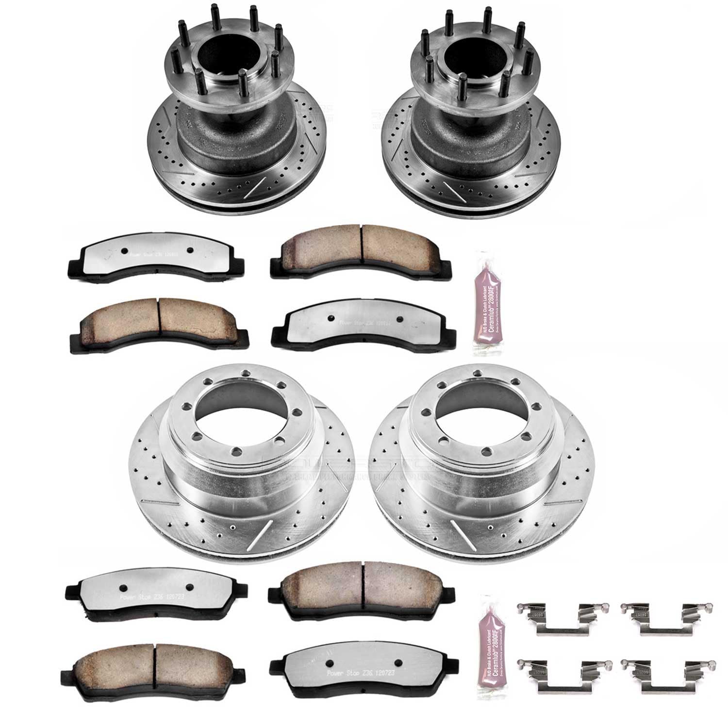 Power Stop K2868-36 Z36 Truck & Tow Brake Kit Front and Rear | Carbon Fiber Ceramic Brake Pads and Drilled/Slotted Brake Rotors For Ford F-350 Super Duty 1999-2002 [Vehicle Specific]