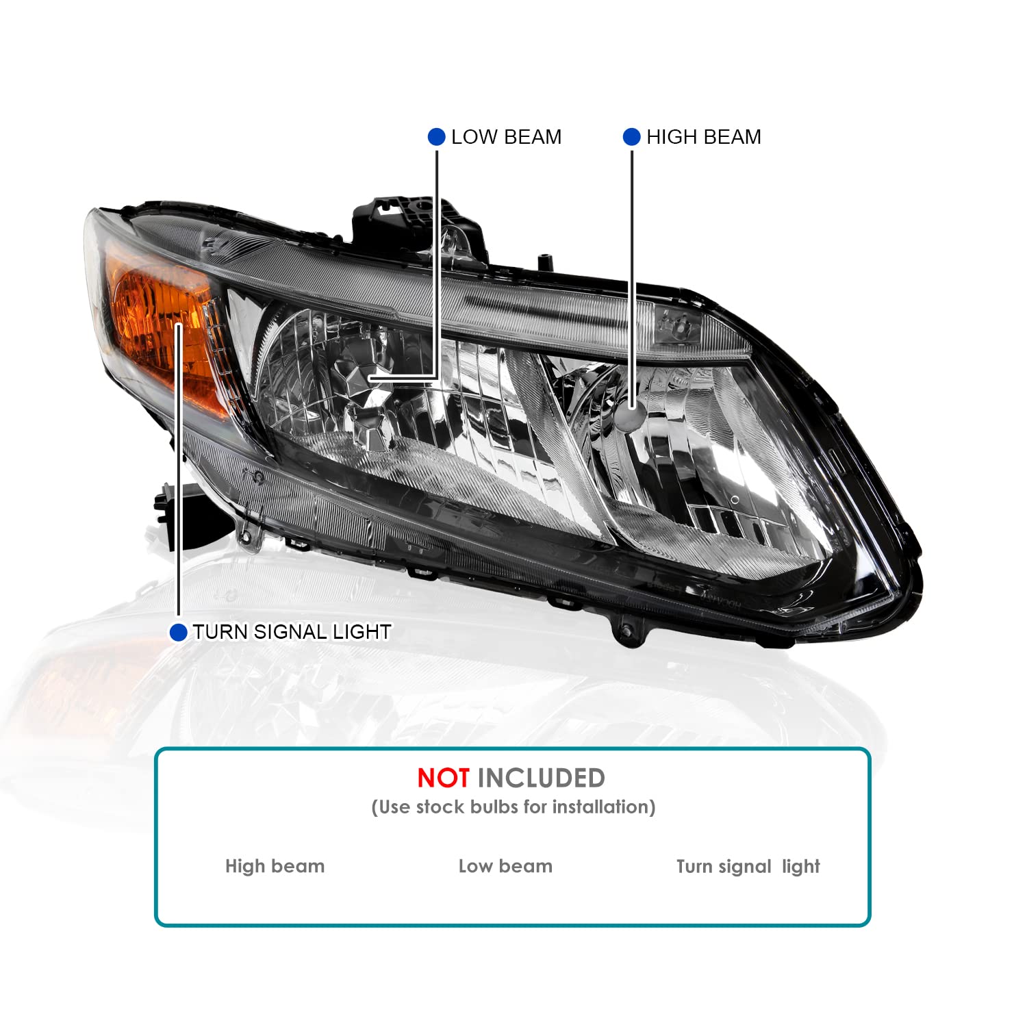 SPEC-D TUNING Black Right Passenger Side Headlight Compatible with 2012-2015 Honda Civic Sedan, 2012-2013 Civic Coupe Head Light Lamp Assembly