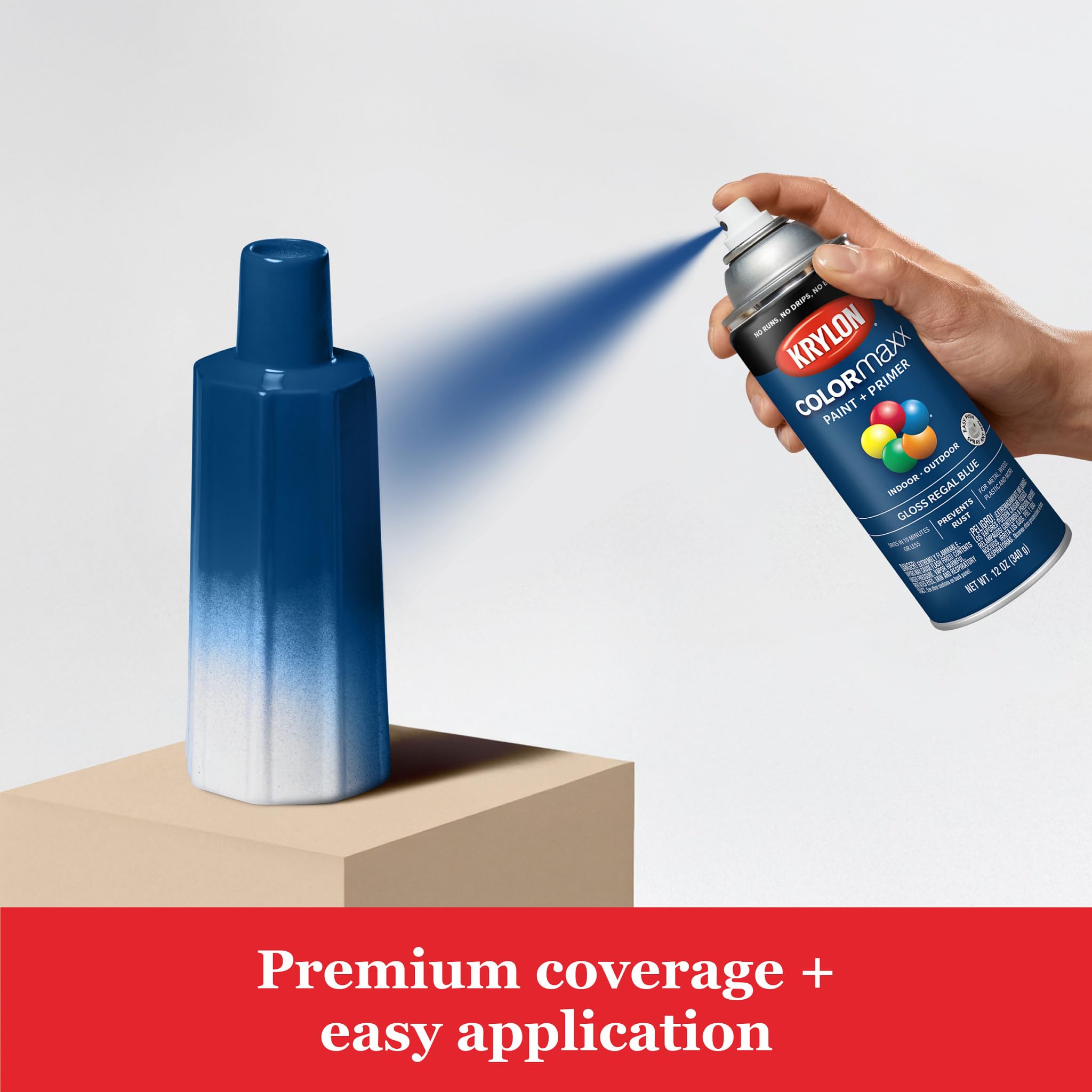 Krylon K05535007 Spray Paint and Primer COLORmaxx for Indoor/Outdoor Use, Gloss Regal Blue 12 Ounce (Pack of 1)