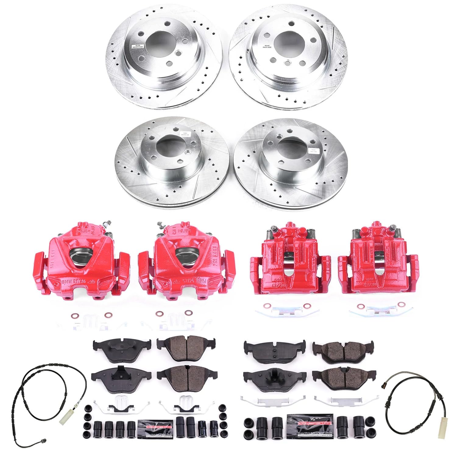 Power Stop Z23 Evolution Sport Brake Caliper Kit- Front & Rear Brake Rotors, Brake Pads and Brake Calipers For BMW X1 2013-2015 [Model Specific]